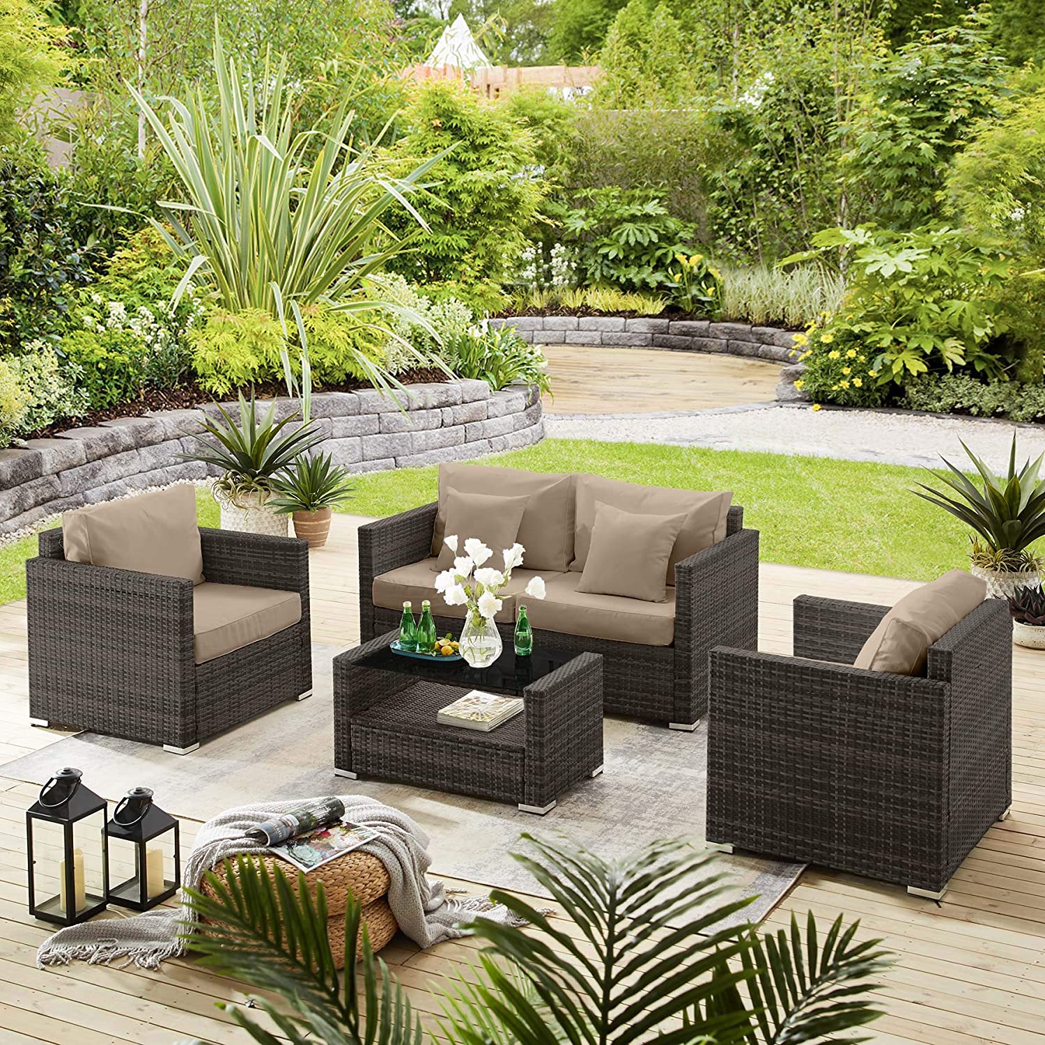 Details about   Tribesigns 5 Pcs Wicker Patio Outdoor Furniture Set Lounge Chair Ottoman & Table 