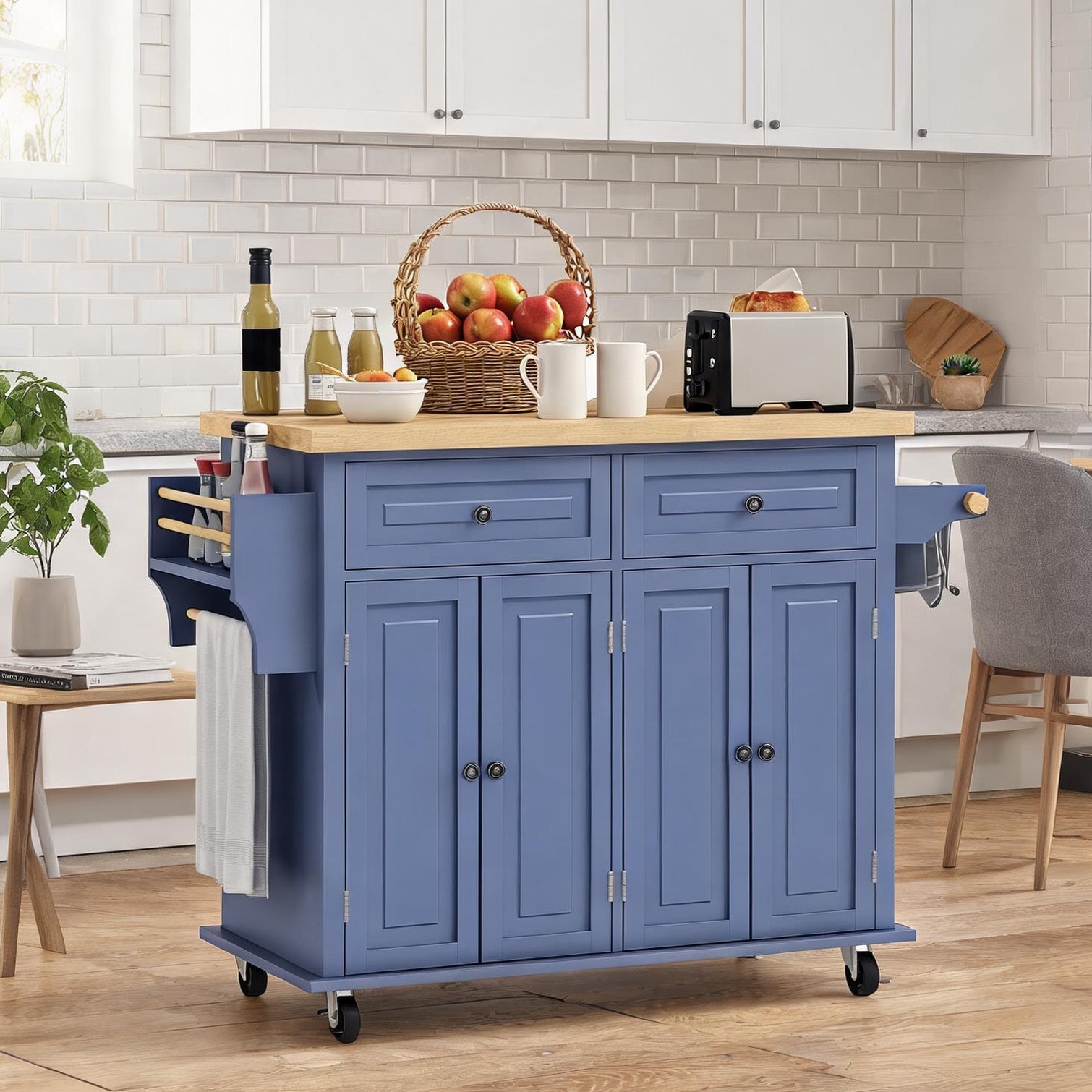 chillscreamni Modern Kitchen Island Cart with Rubberwood Top Spice Rack ...