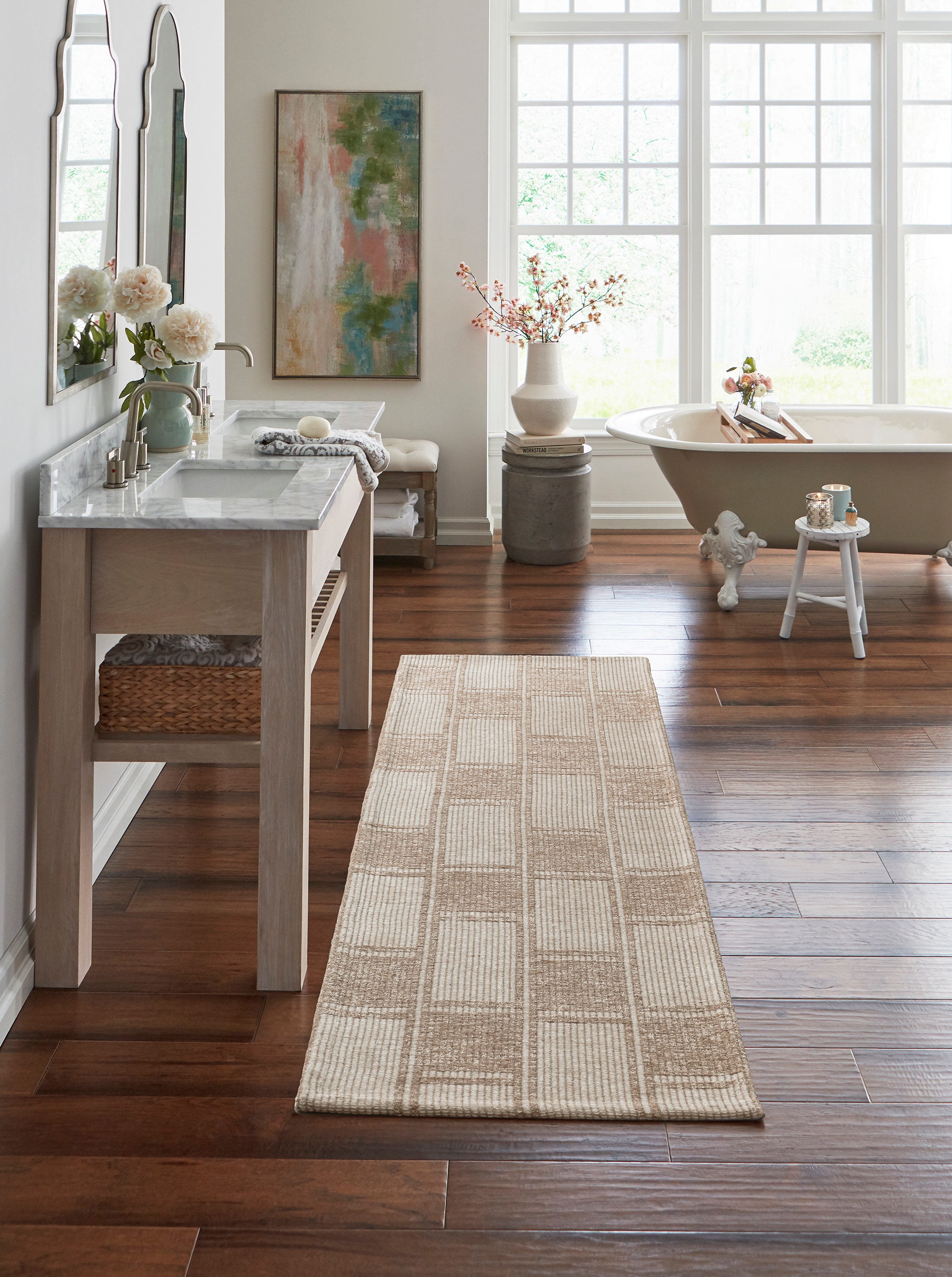 allen + roth 33052 Sahara Checkmate 2 x 7 (ft) Polyester Prairie Taupe Rectangular Indoor Runner rug