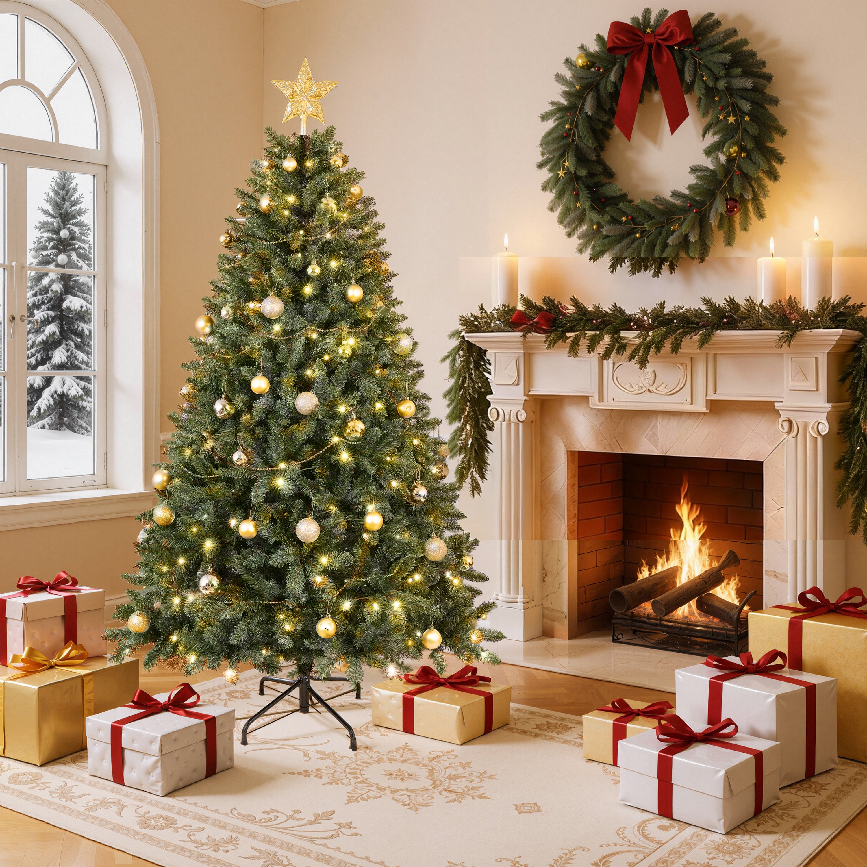 Boyel Living - 7.5FT Christmas Tree with 550 Warm White LED Lights – 1350 PVC and Hard Needle Tip...