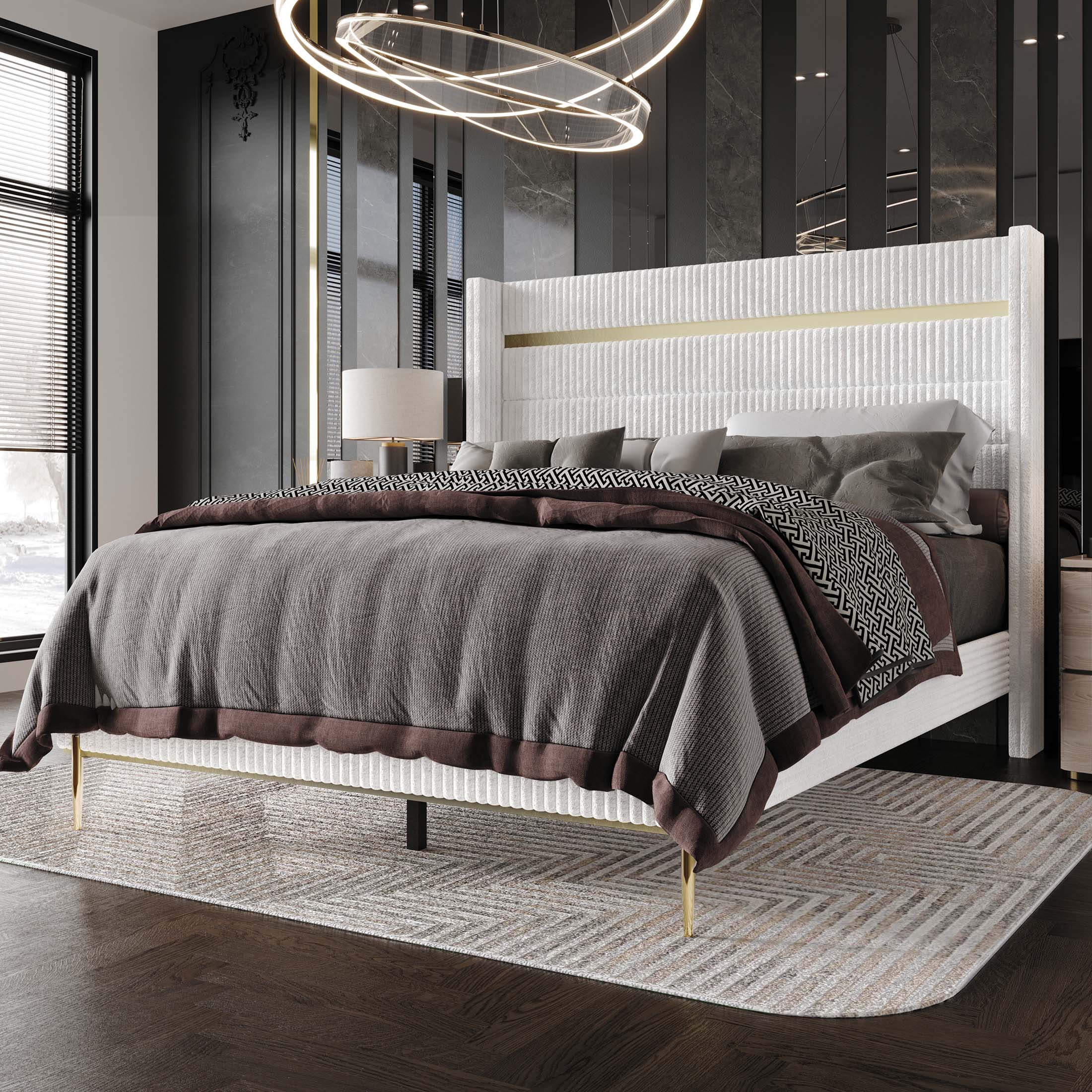 CasePiece C8406KUB-WT-VV White King Wood Upholstered Bed