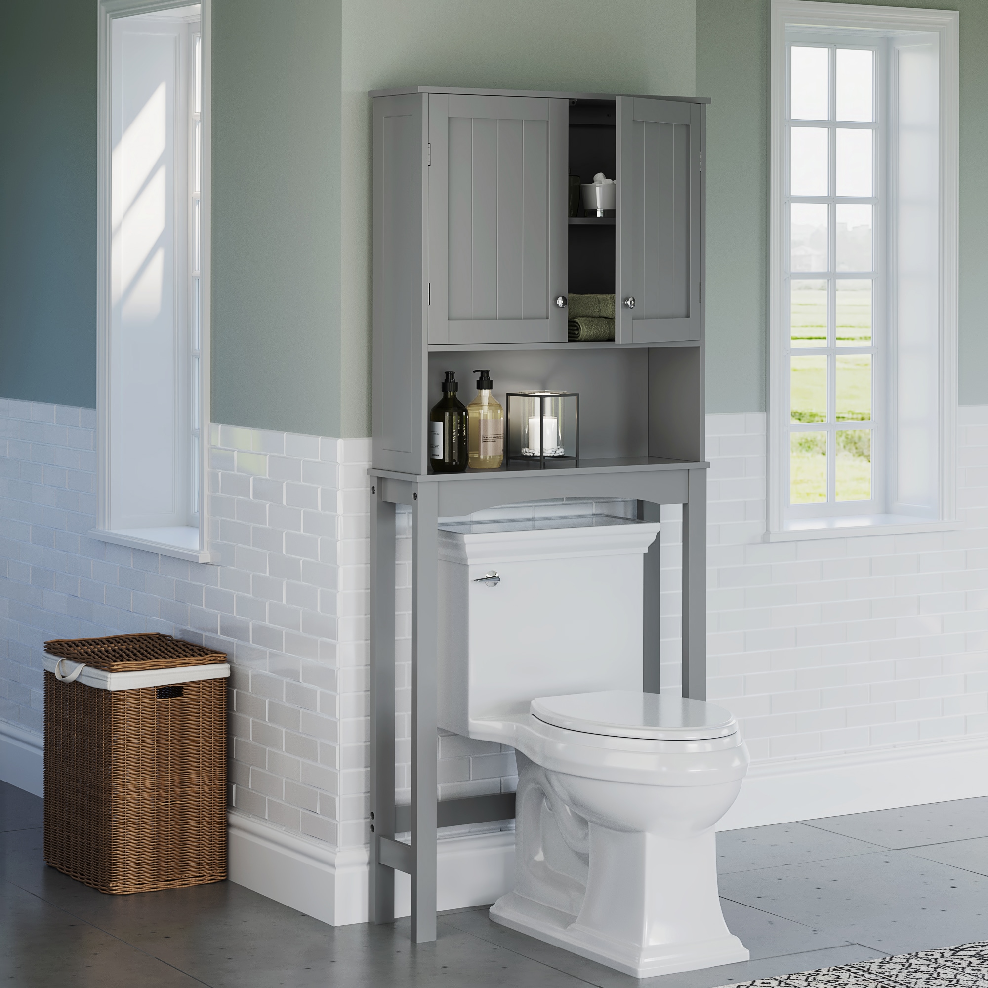 Solid Wood Over The Toilet Storage Freestanding Piece Features Six Sma <div  class=aod_buynow></div>– Inhomelivings