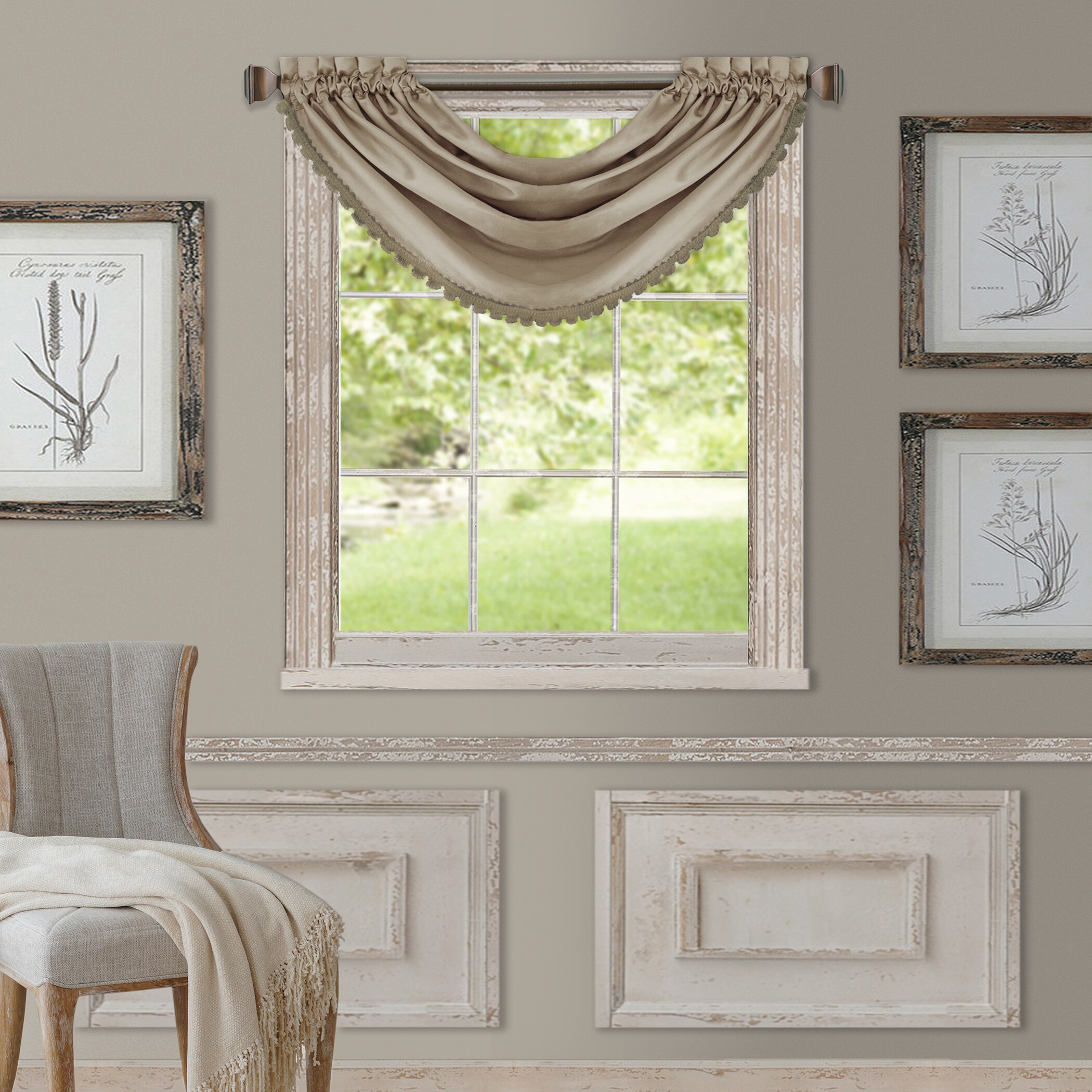 Elrene Home Fashions 026865854251 All Seasons Waterfall 36-in Taupe Polyester Rod pocket Valance