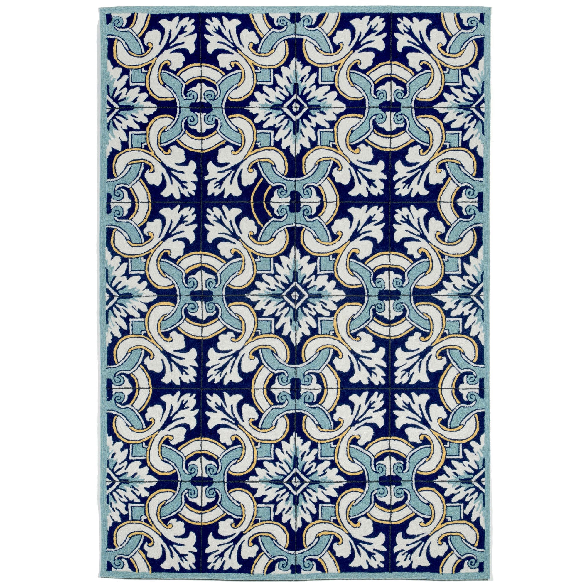 Blue Floral Tufted Rectangular Indoor/Outdoor Rug