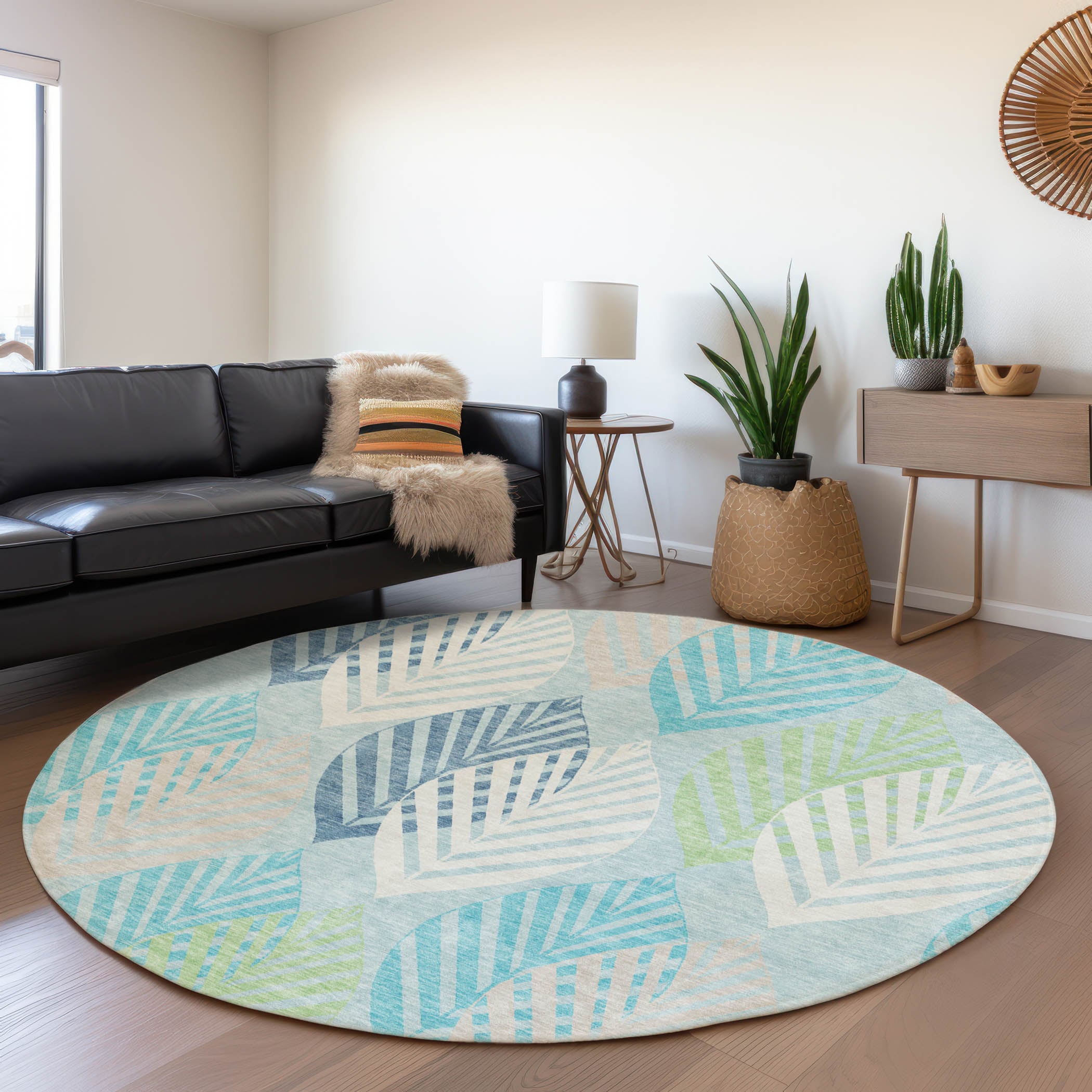 Addison Rugs ACN744TE8RO Chantille ACN744TE 8 x 8 (ft) Polyester Teal Round Indoor/Outdoor Geometric Machine washable Area rug