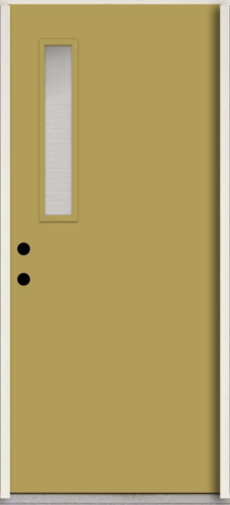 RELIABILT LO1063721 Spotlights 36-in x 80-in x 4-5/8-in Fiberglass 1/4 lite Right-hand inswing Meadowlark Paint Painted Prehung Front Door Insulating core