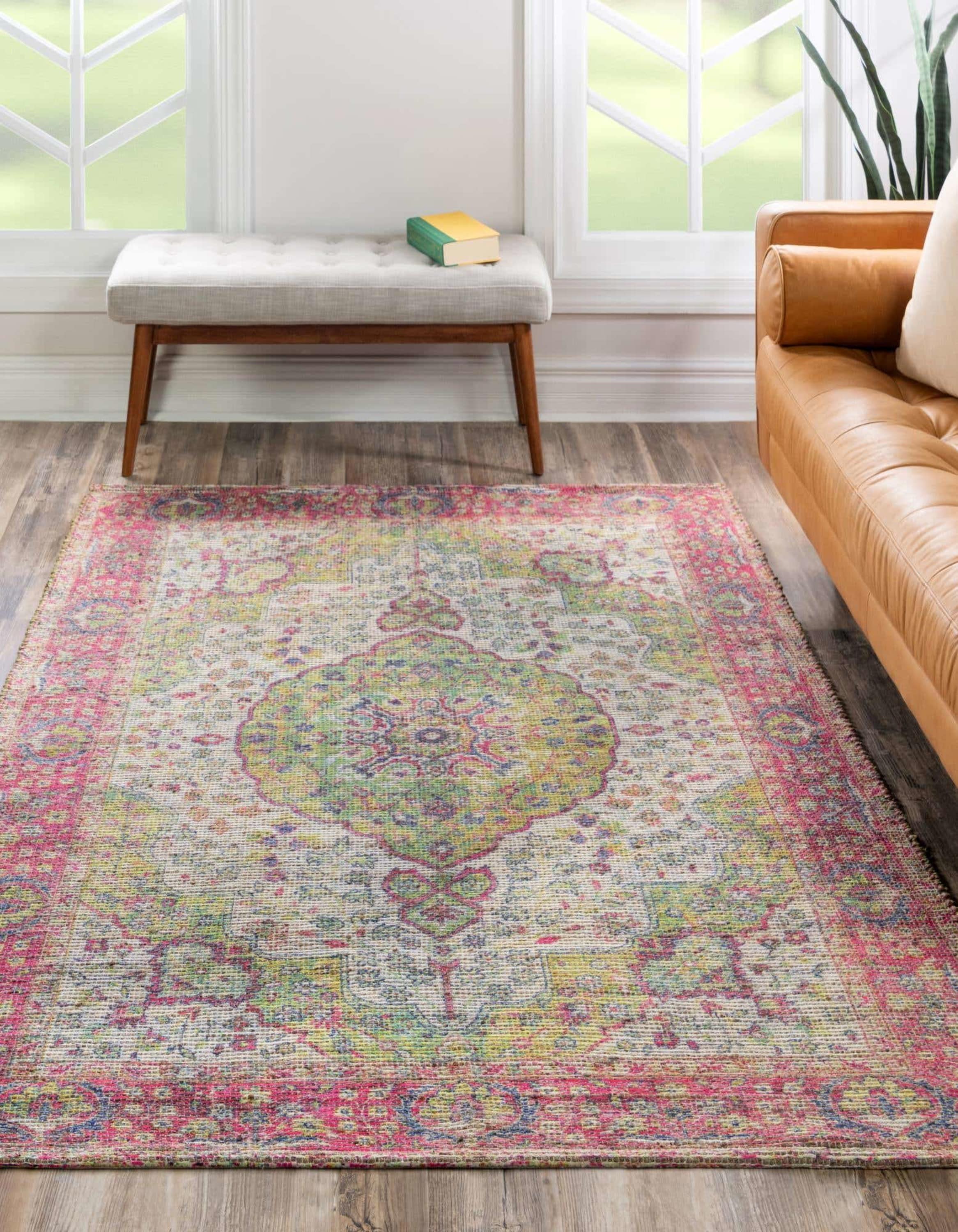 Unique Loom 3192139 Chenille Jute 8 x 10 (ft) Braided Jute Ivory Pink Rectangular Indoor Medallion Area rug
