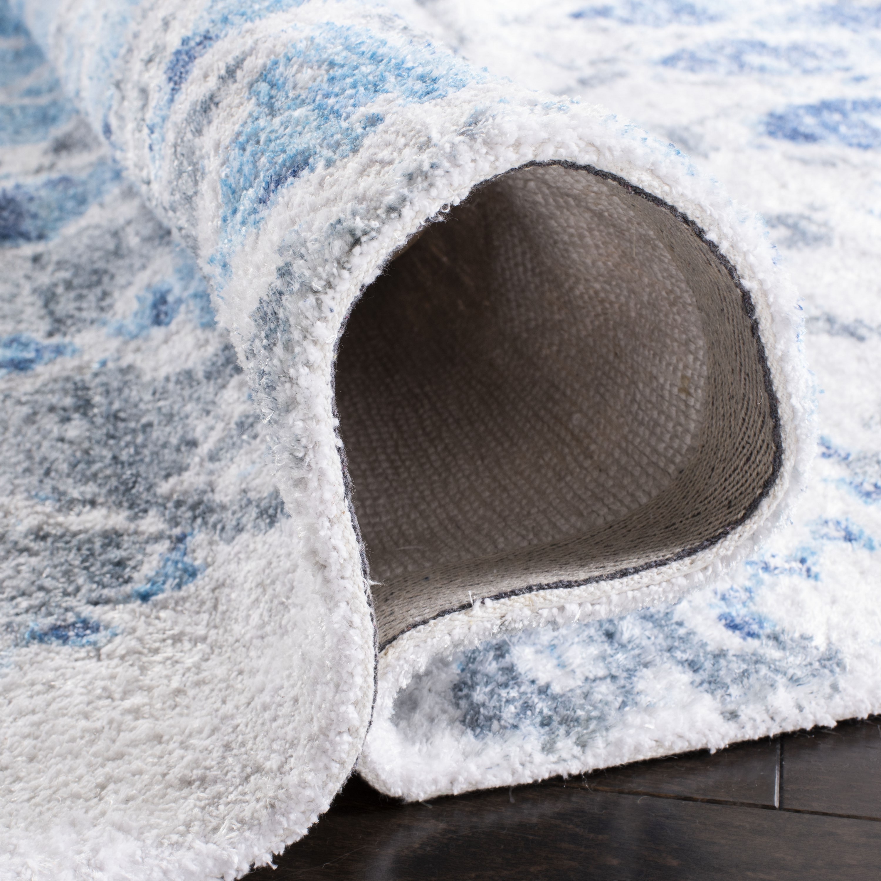 Hand Loomed Ivory and Blue Flat Weave Wool-Cotton Rug - 3'x5'