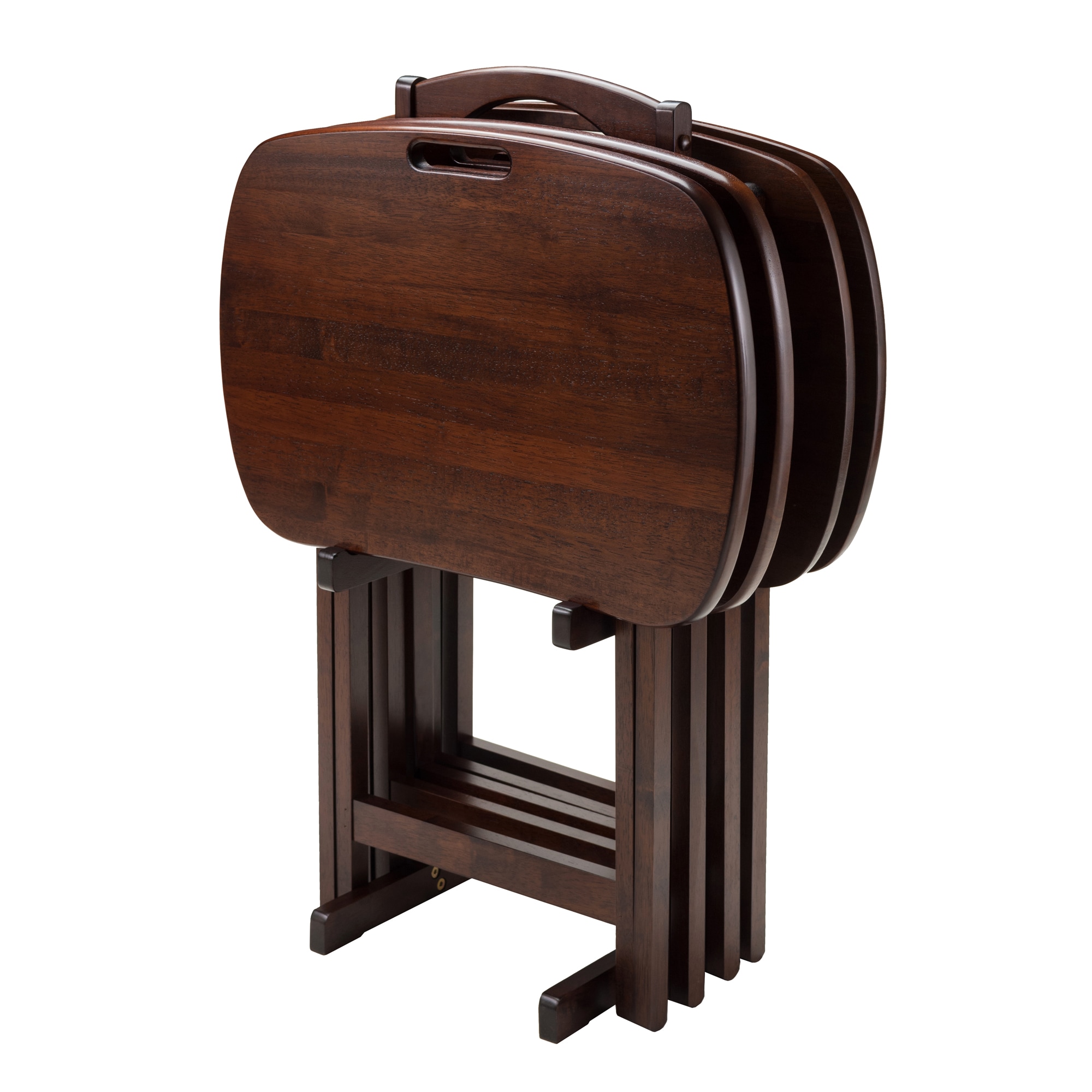 Transitional Walnut Brown 5-Pc Rectangular TV Table Set