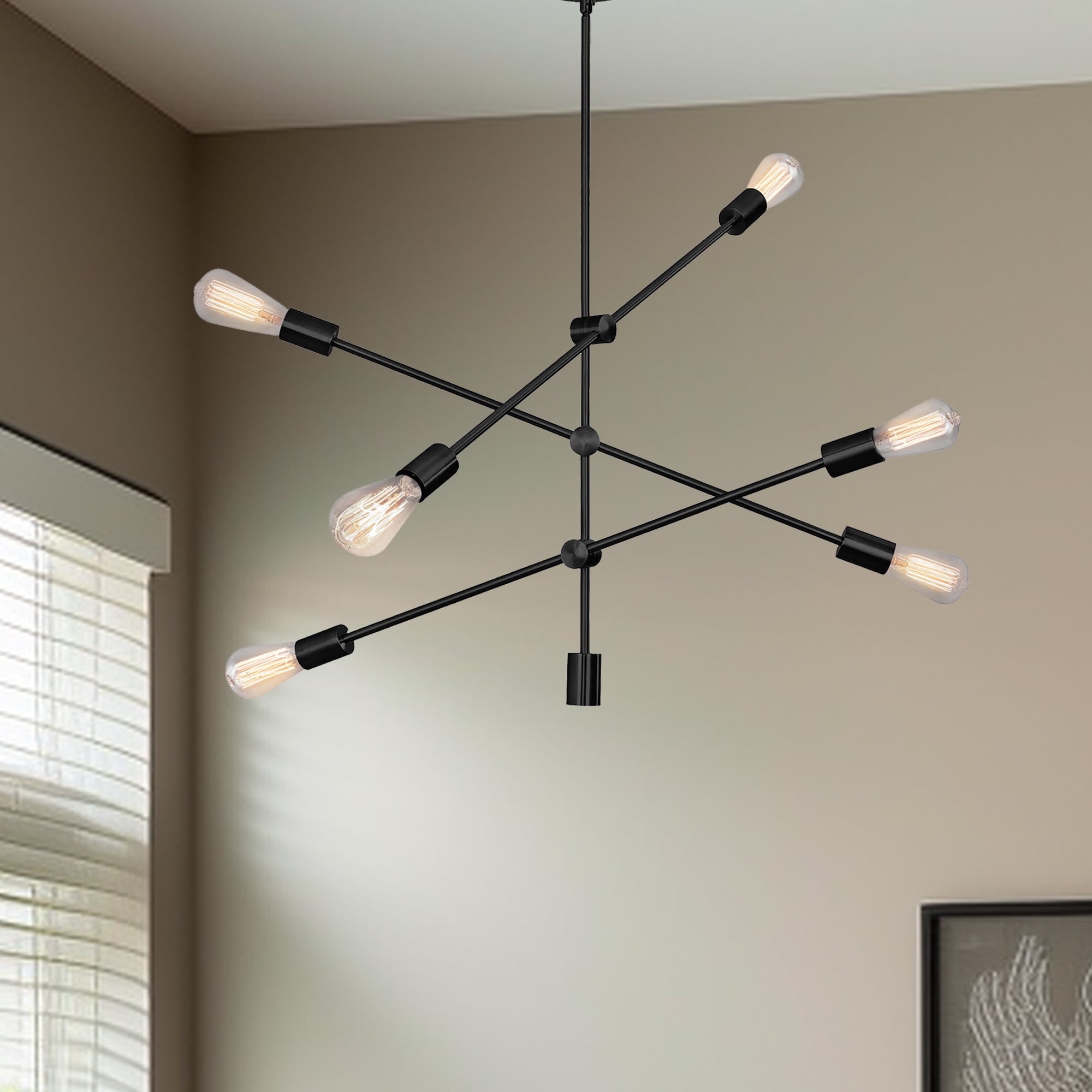 YANSUN L-DZ076 6 -Light Matte Black Modern/contemporary Bare bulb For Use in Bedrooms, Dining Rooms, Foyers, Kitchens, Living Rooms Chandelier