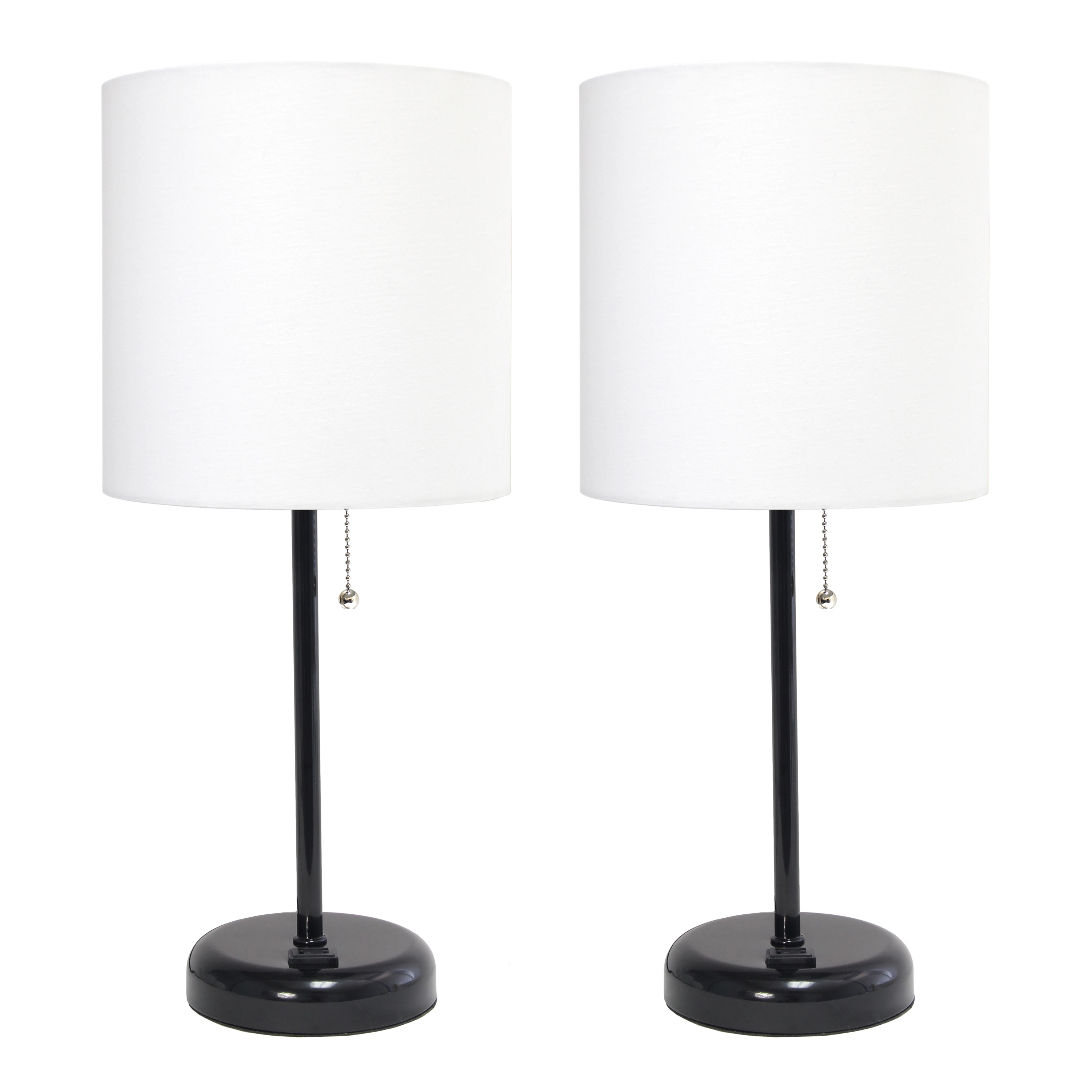 Simple Designs LT2024-BAW-2PK 19.5-in Black/White Shade LED Pull-chain Table Lamp with Fabric Shade 2 -Set