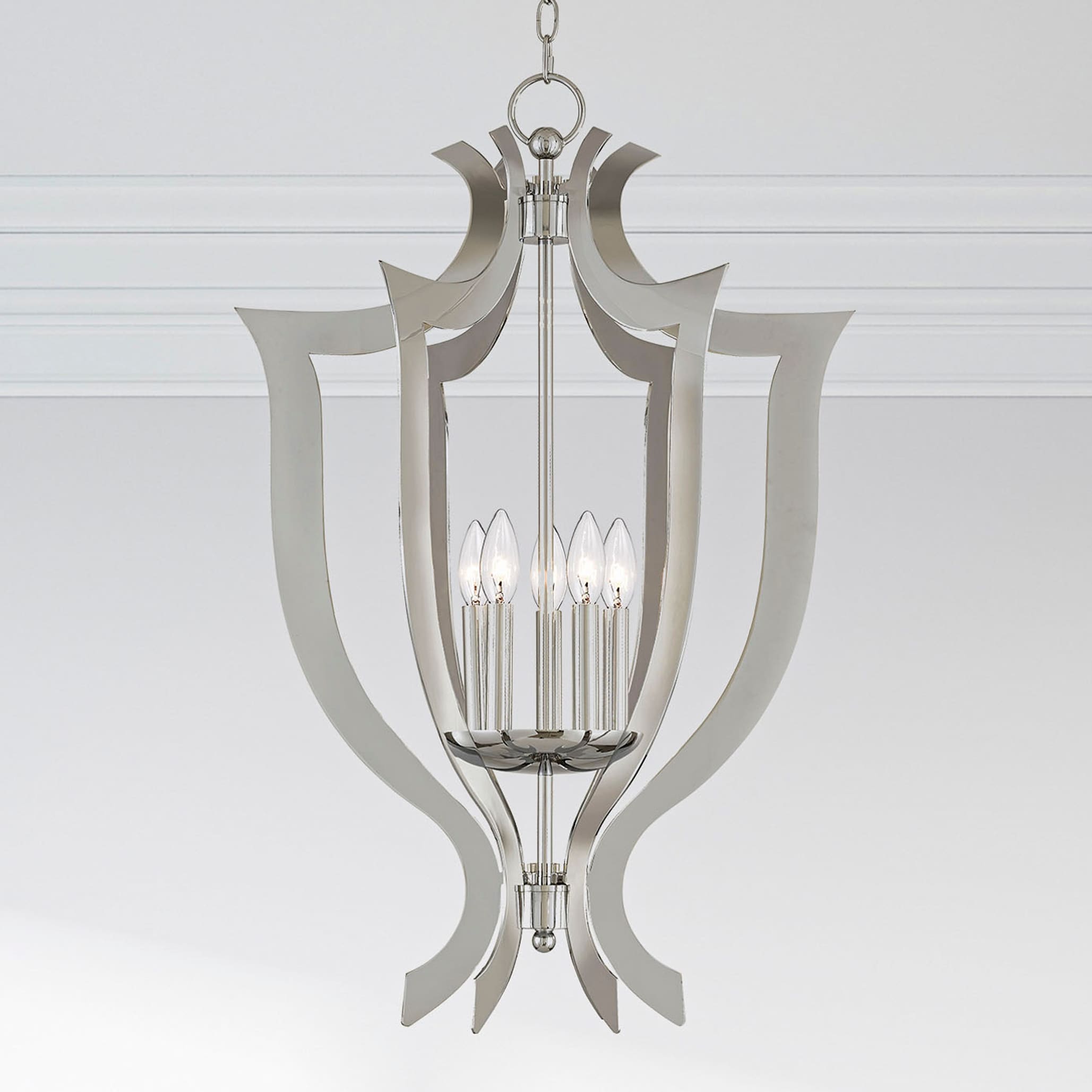 Polished Chrome 5-Light Candelabra Chandelier with Laser-Cut Design