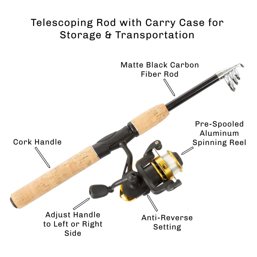 65 in. Telescopic Carbon Fiber Fishing Rod and Reel Combo