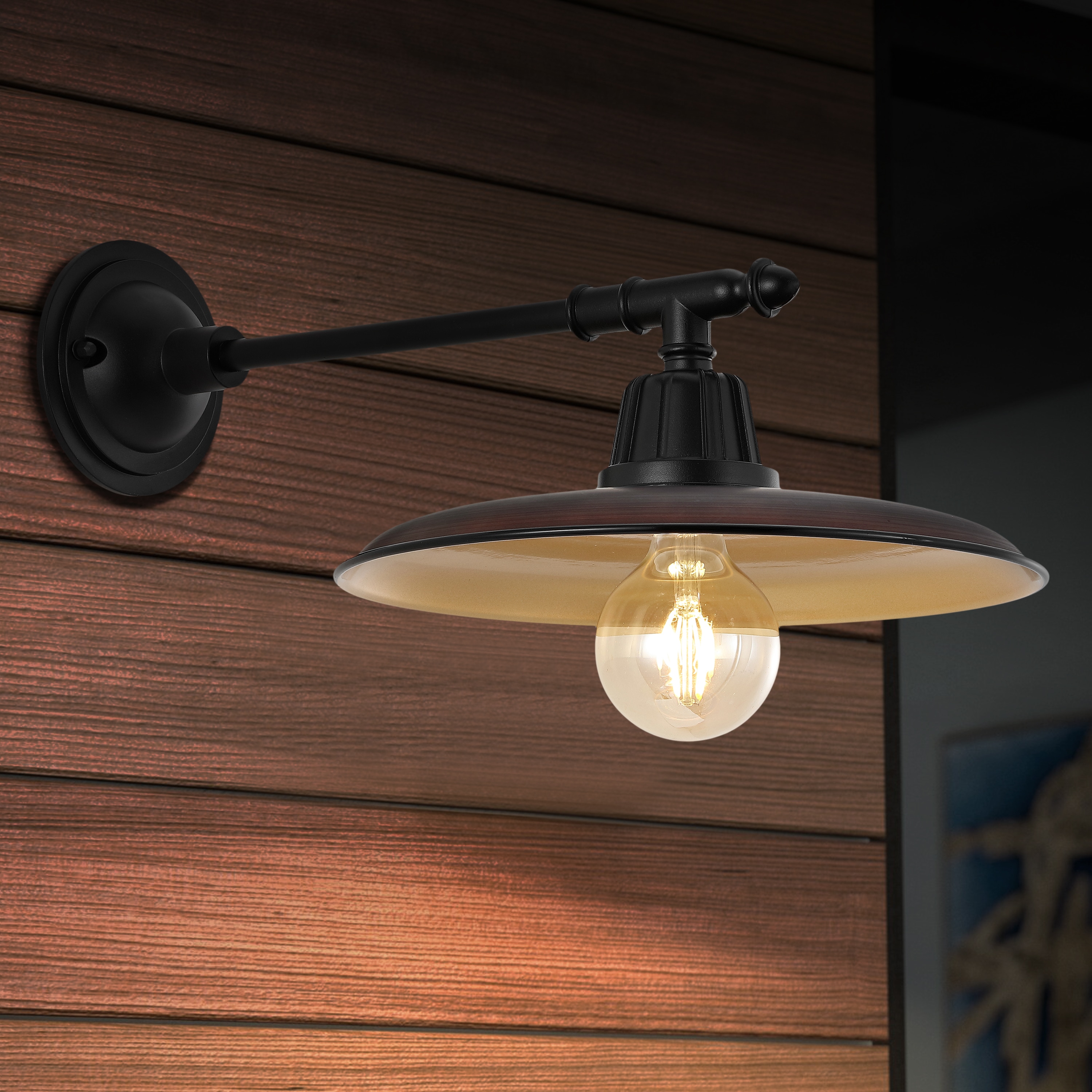 JONATHAN  Y JYL7616G Bonner Farmhouse Industrial Iron Victorian Arm 1 -Light 10-in H Polished Brown Hardwired Outdoor Wall Light