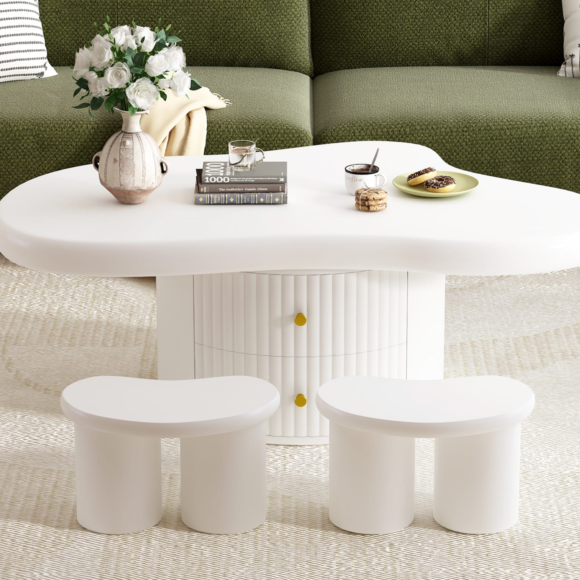 Runesay AS26 26.4-in W x 14.6-in H White Wood Rectangular Modern End Table with Storage Assembly Required