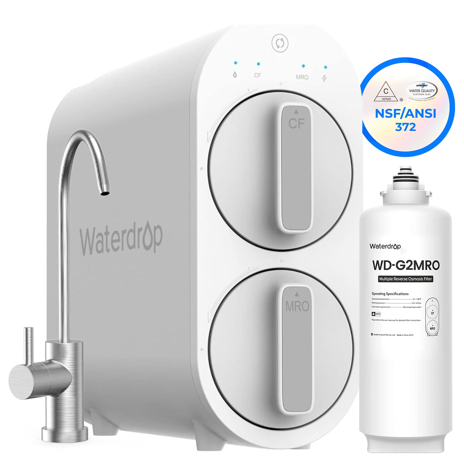 Waterdrop BL-WD-G2-MRO G2 Activated carbon Reverse Osmosis Filtration Under Sink Water Filtration System with Stainless Steel Faucet