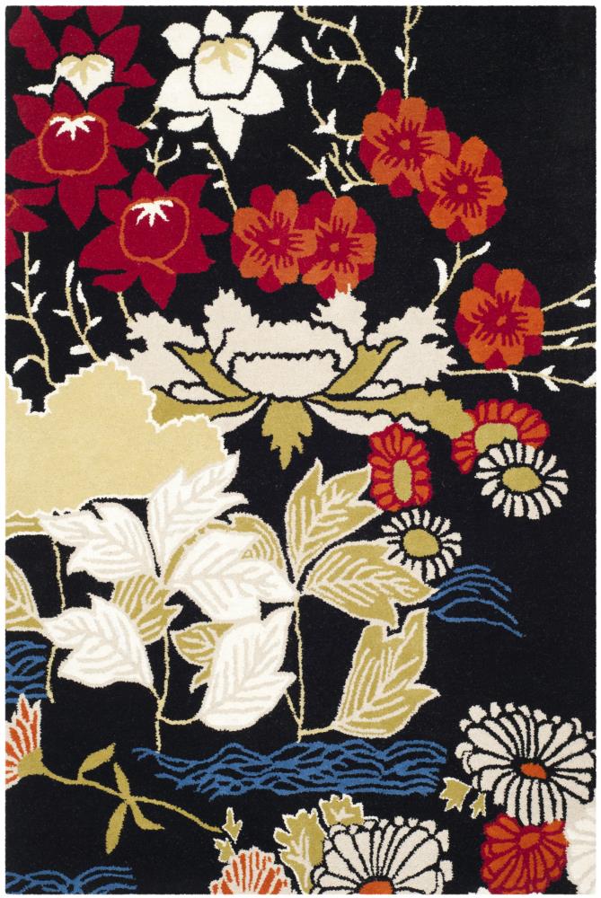 Black and Multicolor Hand-Tufted Wool 4' x 6' Area Rug