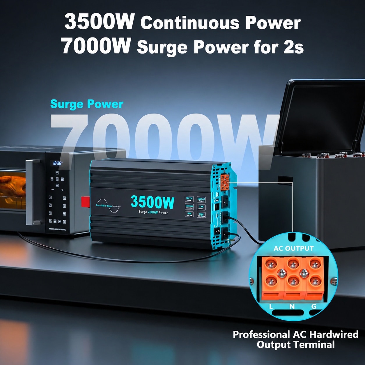 Oyezvary Pure Sine Wave Power Inverter 3500 Watt 12V DC to 120V AC for ...