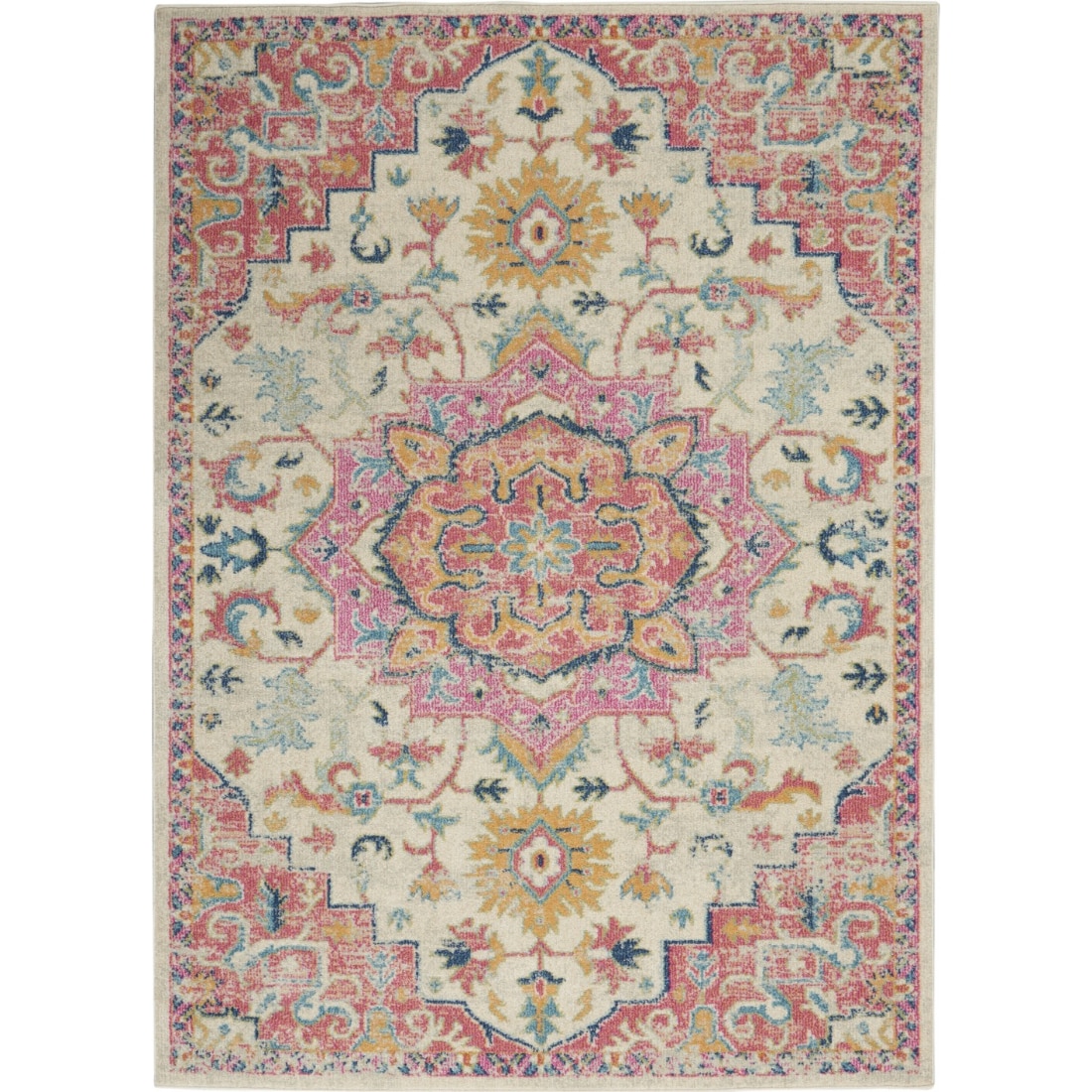 HomeRoots 4000385590 5 x 7 (ft) Polypropylene Ivory Pink Rectangular Indoor Abstract Area rug