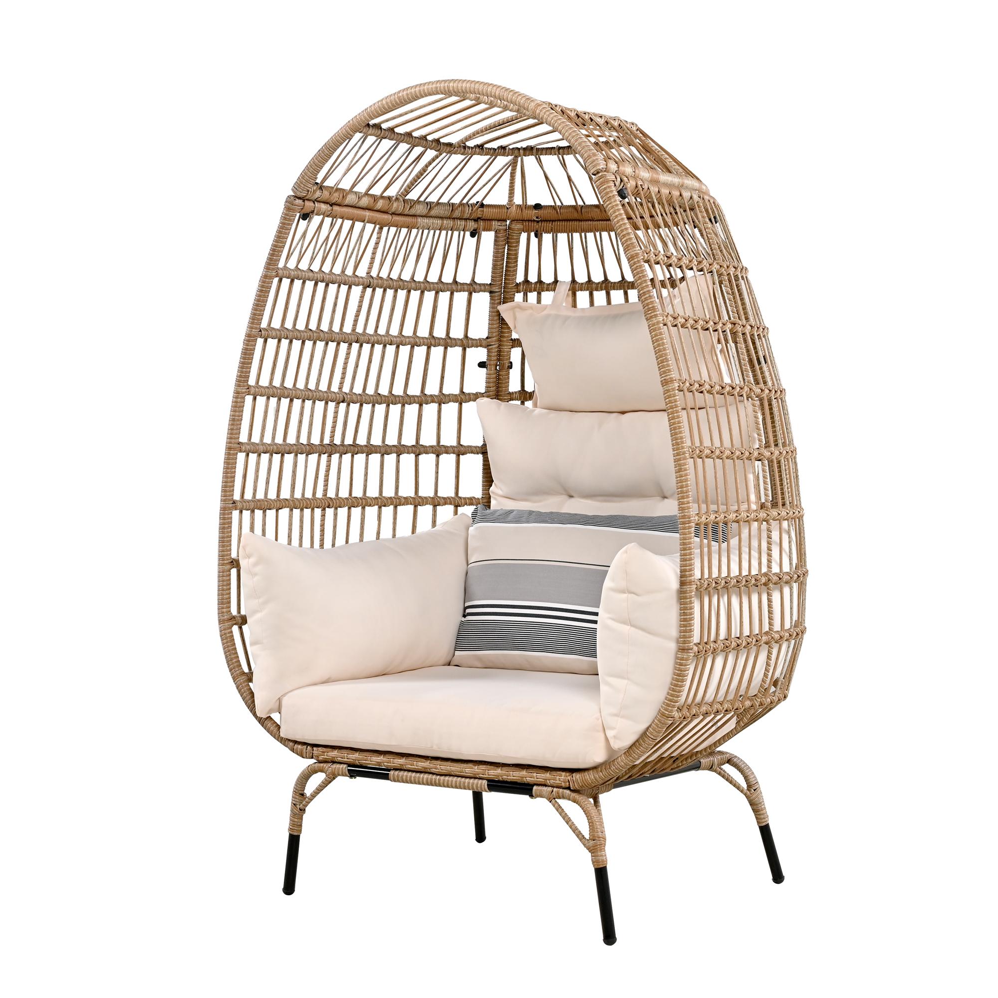 Bayfeve Patio Egg-shaped Chair Rattan Brown Rattan Steel Frame ...