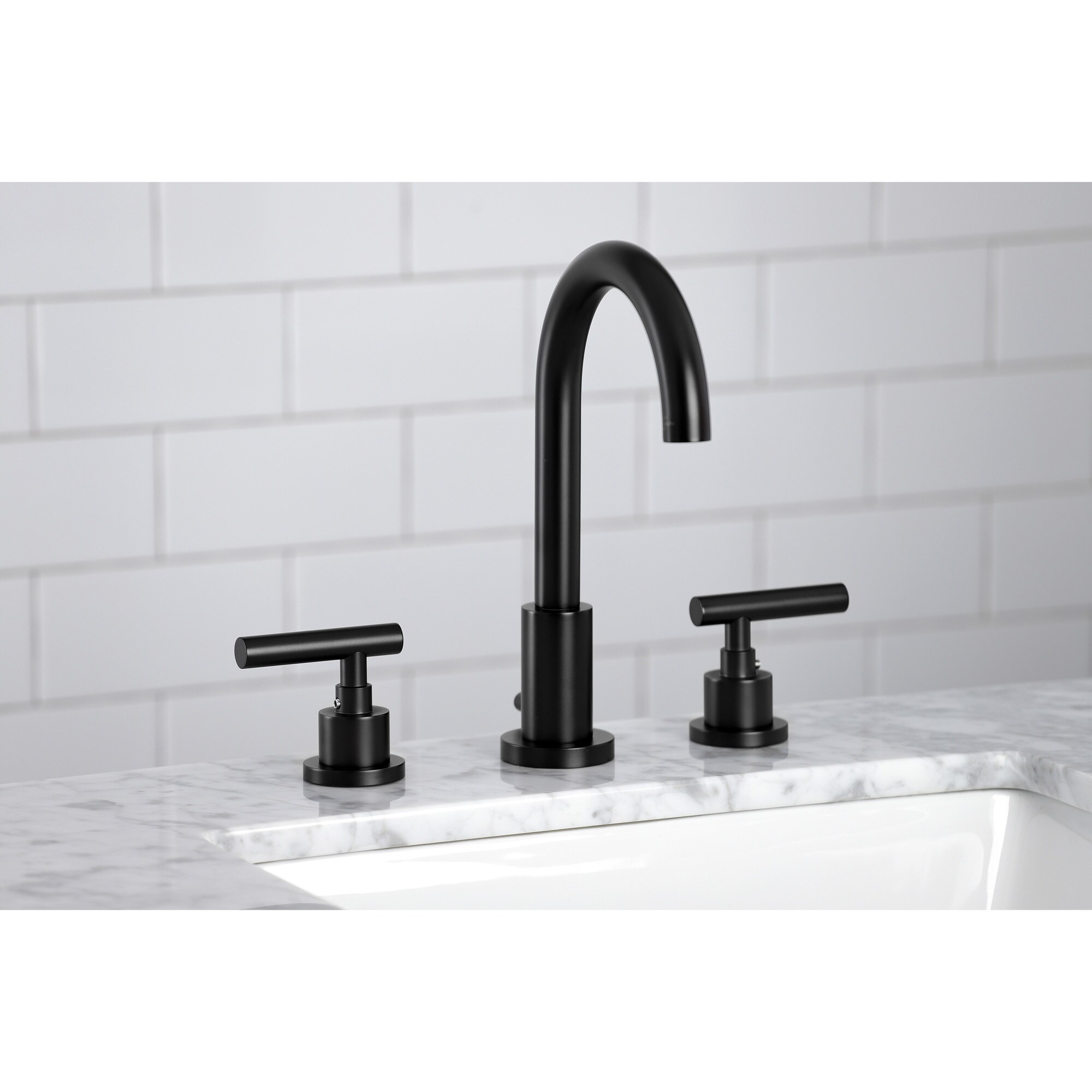 Kingston Brass WLFSC8920CML Manhattan Matte black Widespread 2-handle High-arc Residential Handle Bathroom Sink Faucet with Drain