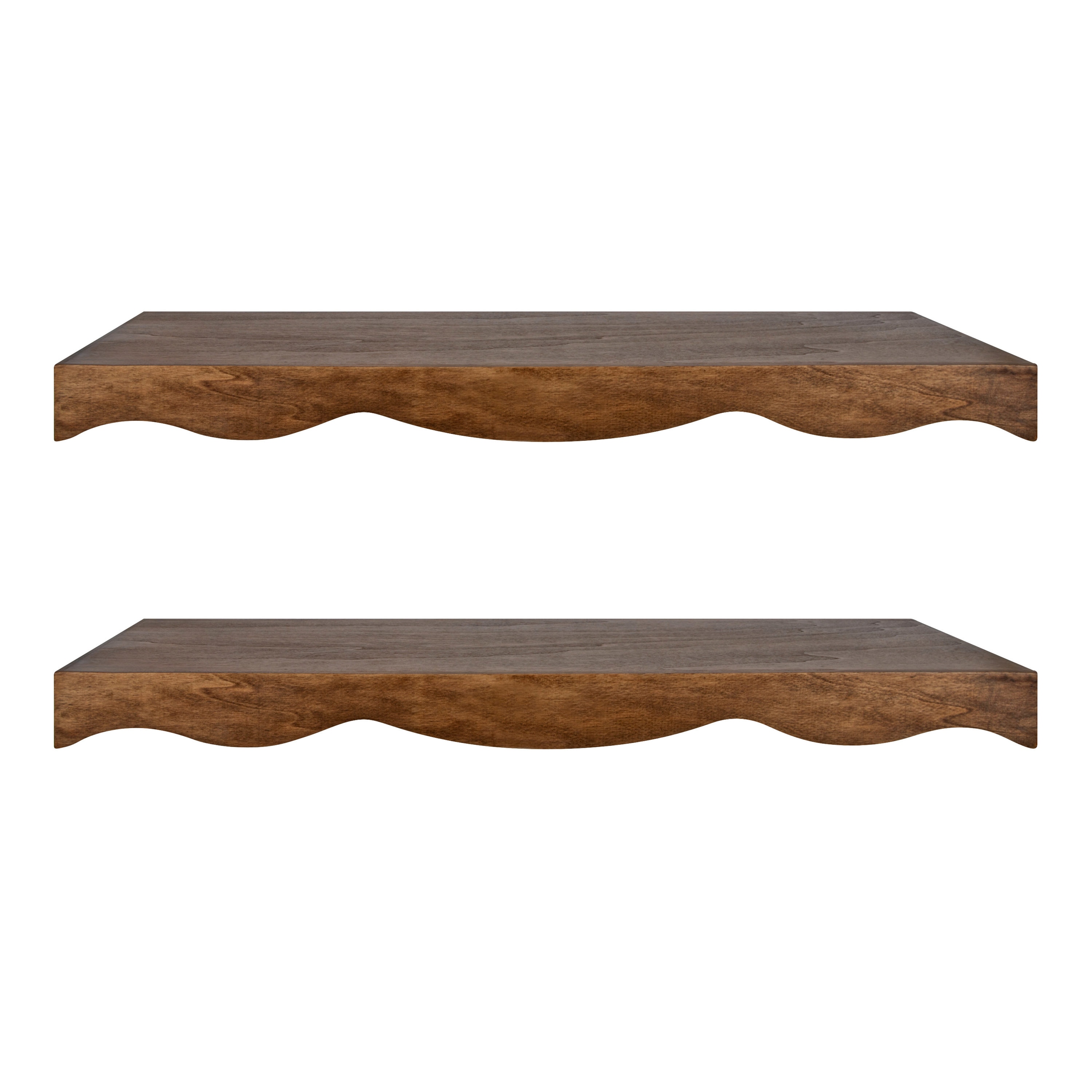 Split-Collar style Edge Shelving with brass trimmed walnut shelves
