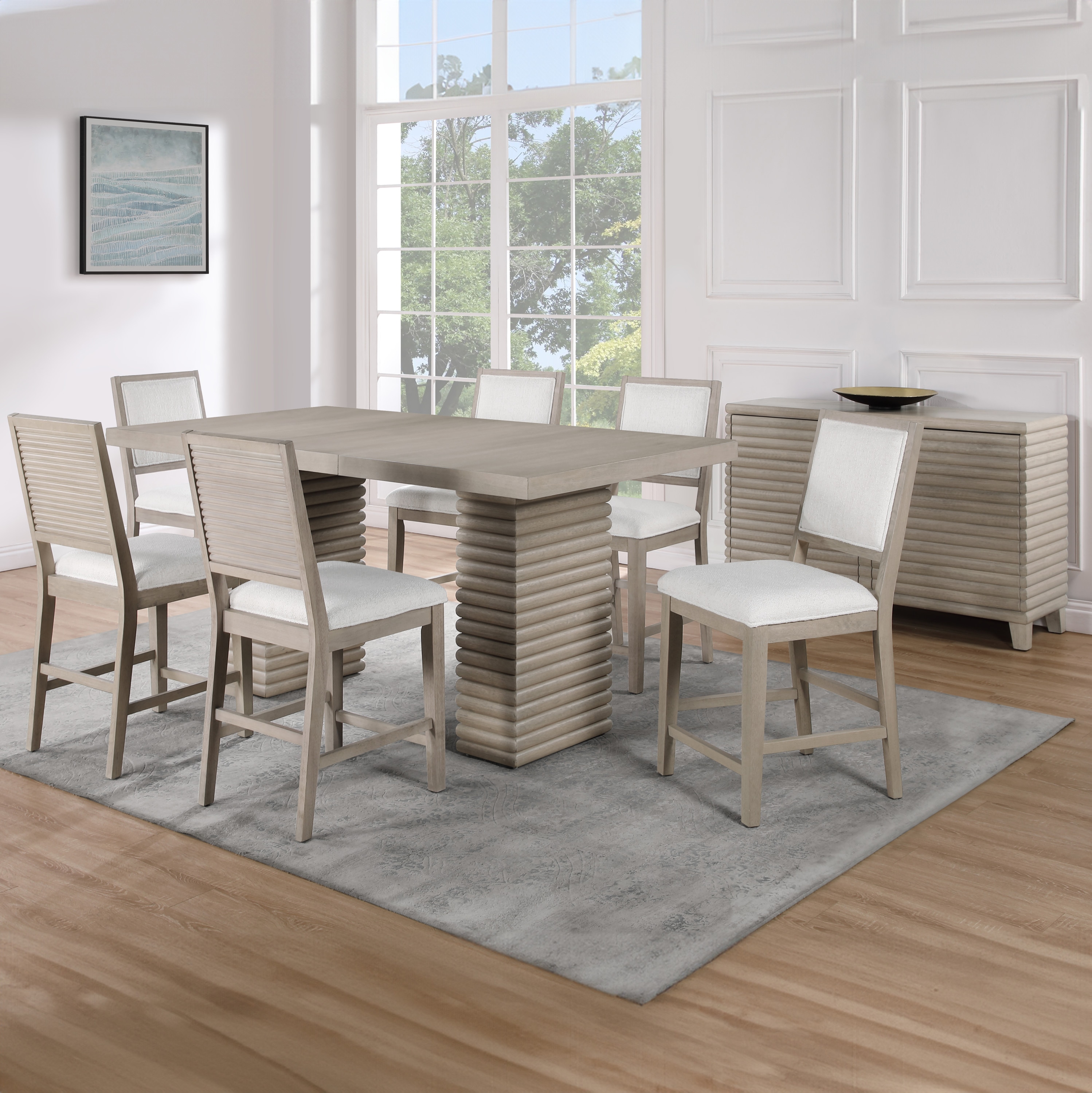 Steve Silver LLY500-C7PC Lily Greige Contemporary/Modern Dining Room Set with Rectangular Table ( Seats 6 )