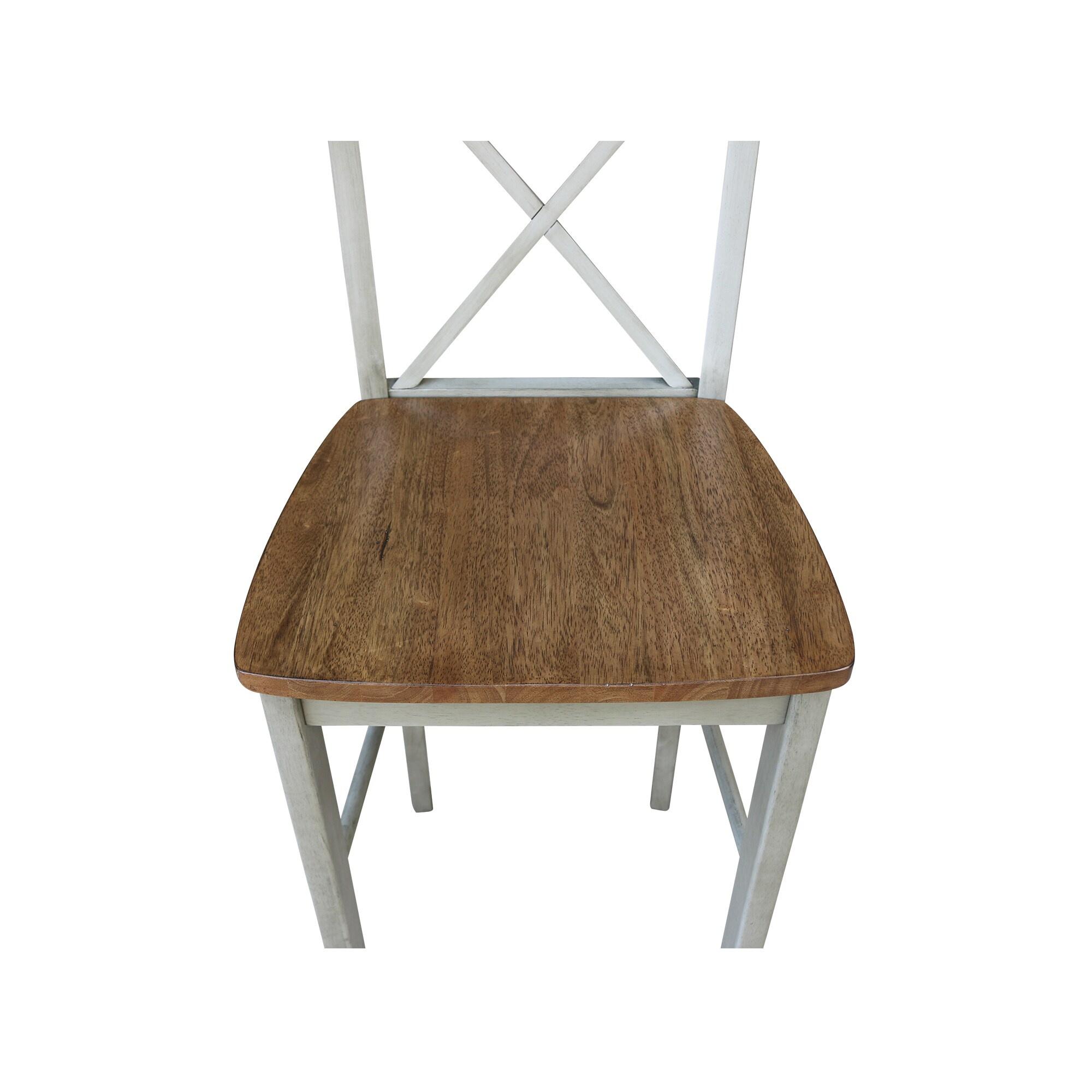 Distressed Hickory and Stone X-Back Wood Bar Stool