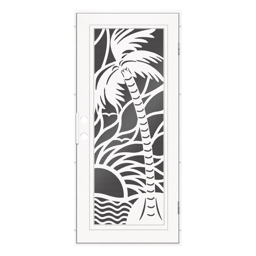 TITAN 3S3033EL1WTP9A Premium Aluminum Security Door 36-in x 80-in White Aluminum Surface mount Left-hand outswing Security Door with Black Screen and Double bore