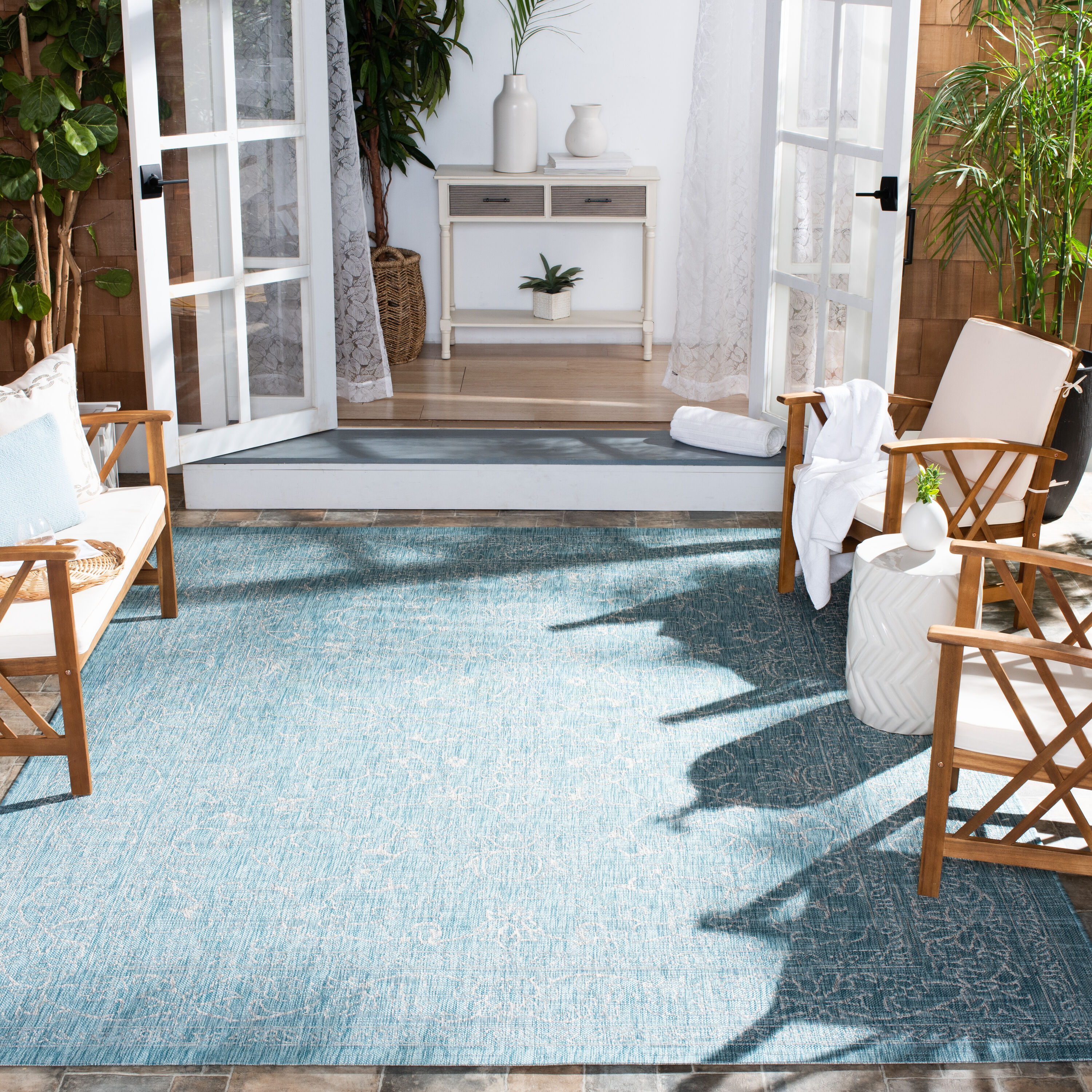 Safavieh CY8680-37121-810 Courtyard Providence 8 x 10 (ft) Loomed Polypropylene Aqua/Gray Rectangular Indoor/Outdoor Distressed/Overdyed Area rug