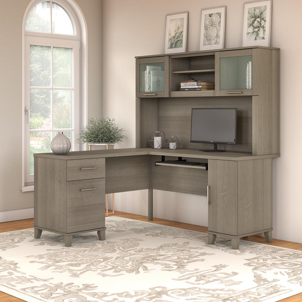 Via Single Pedestal L-Shaped Desk with Storage Hutch - 60W by