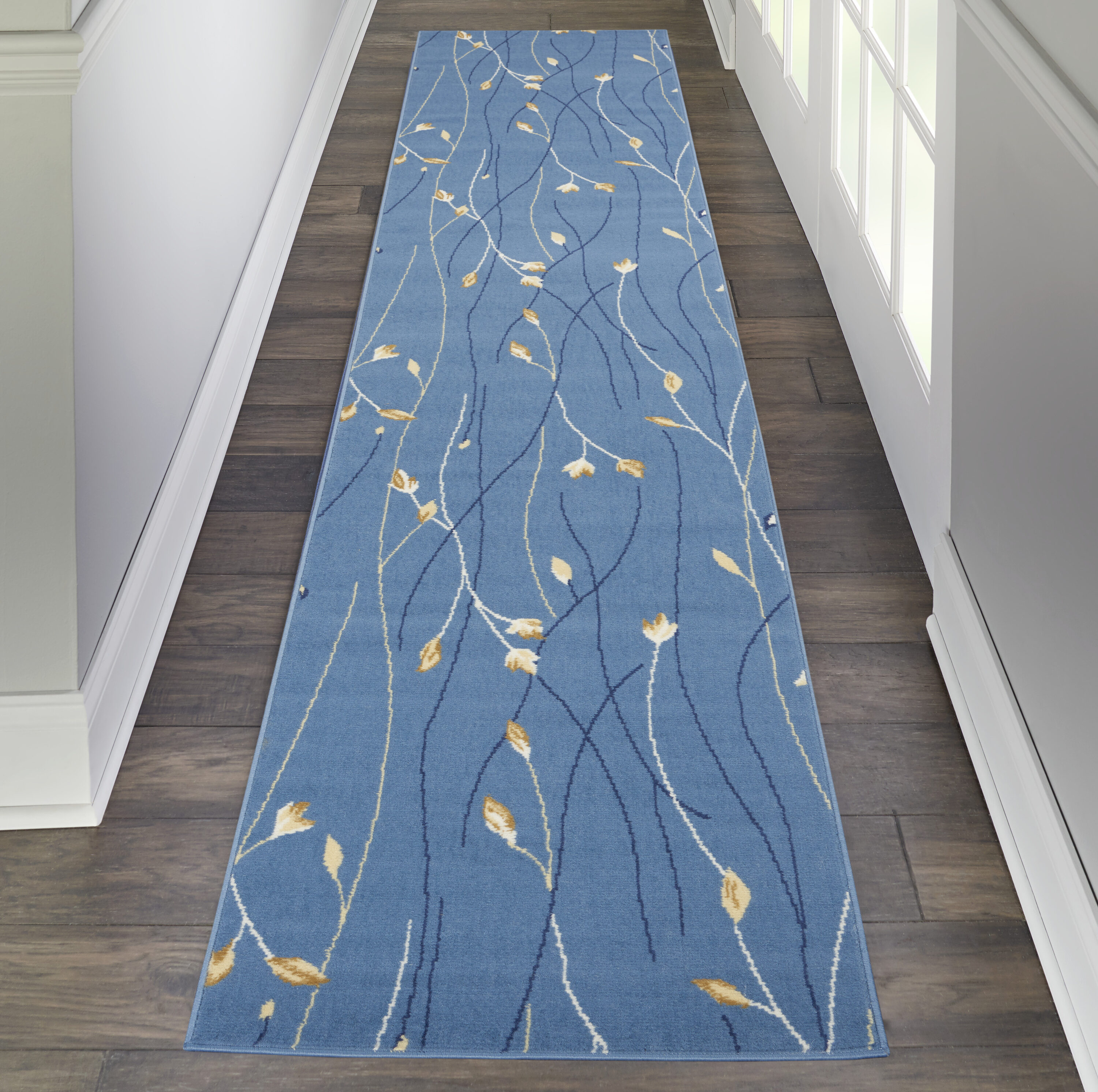Nourison 99446728982 Grafix 2 x 10 (ft) Loomed Polypropylene Light Blue Irregular Indoor Floral/Botanical Bohemian/Eclectic Area rug