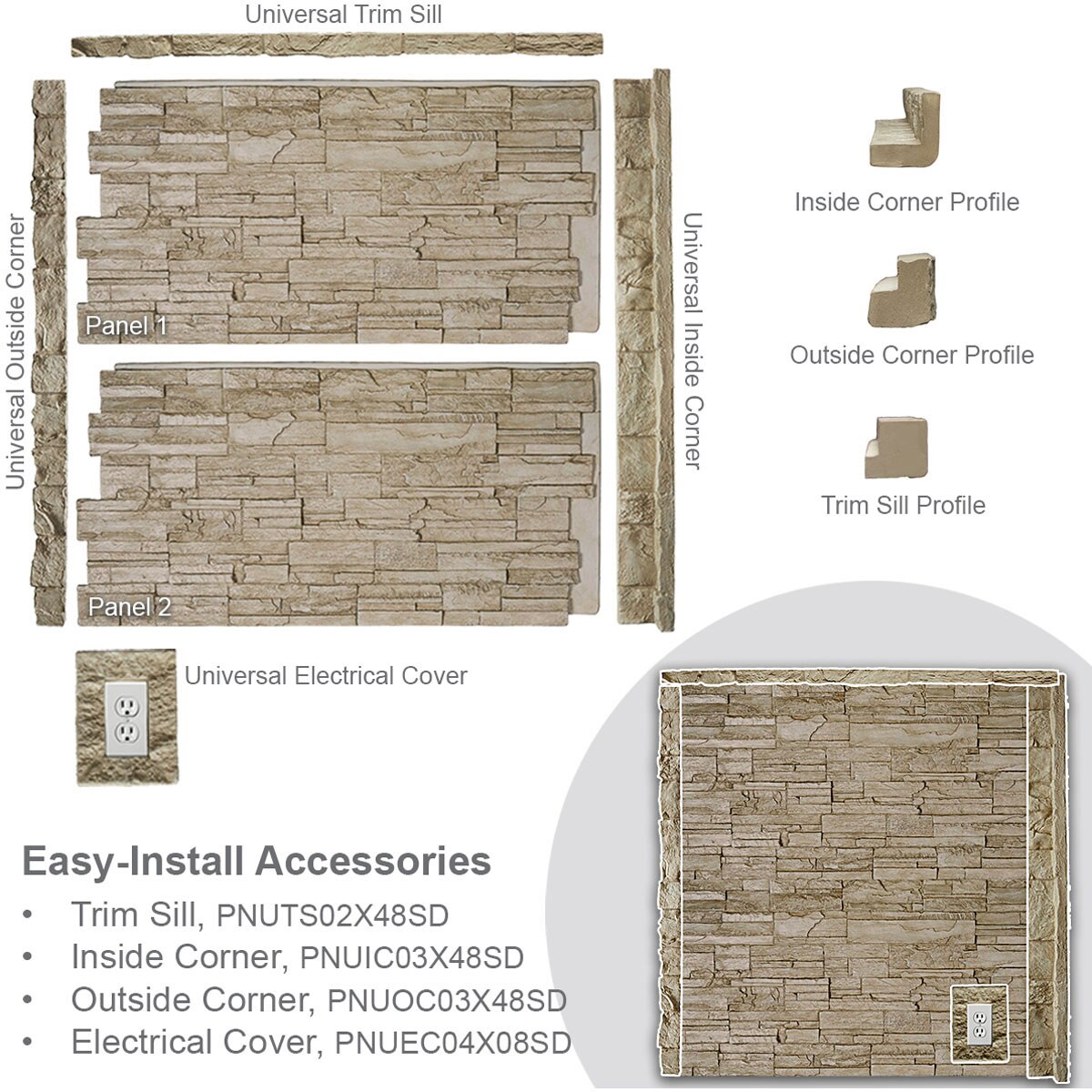 Ekena Millwork PNUEC04X08CB Stone-Veneer - View #7