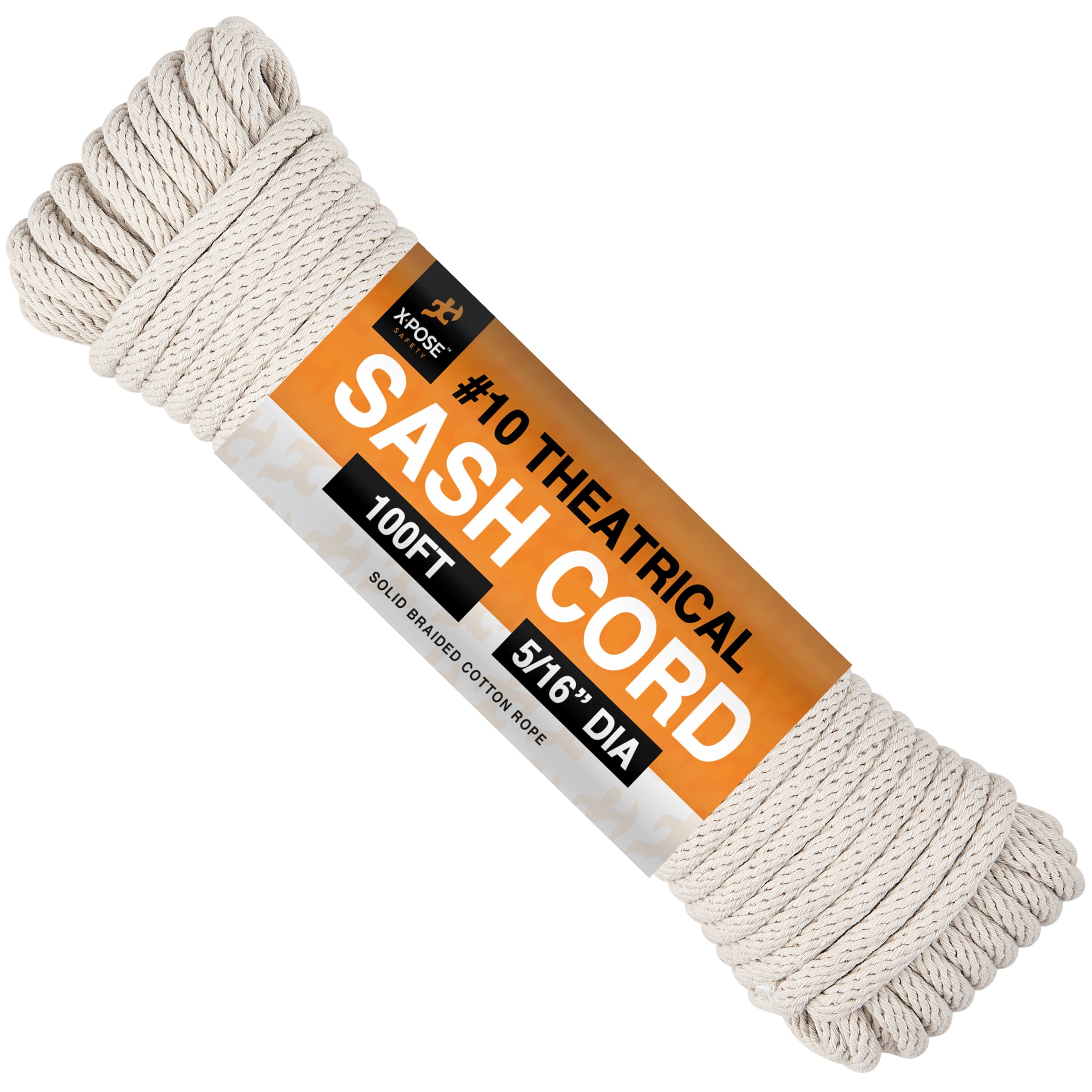 XPOSE SAFETY Sash Cord - Cotton and Nylon Rope - 5/16 Inch x 100 Ft Rope -  White Cotton Rope with Nylon Core - Window Sash Rope, Clothesline Rope, Low  Stretch Cordage 