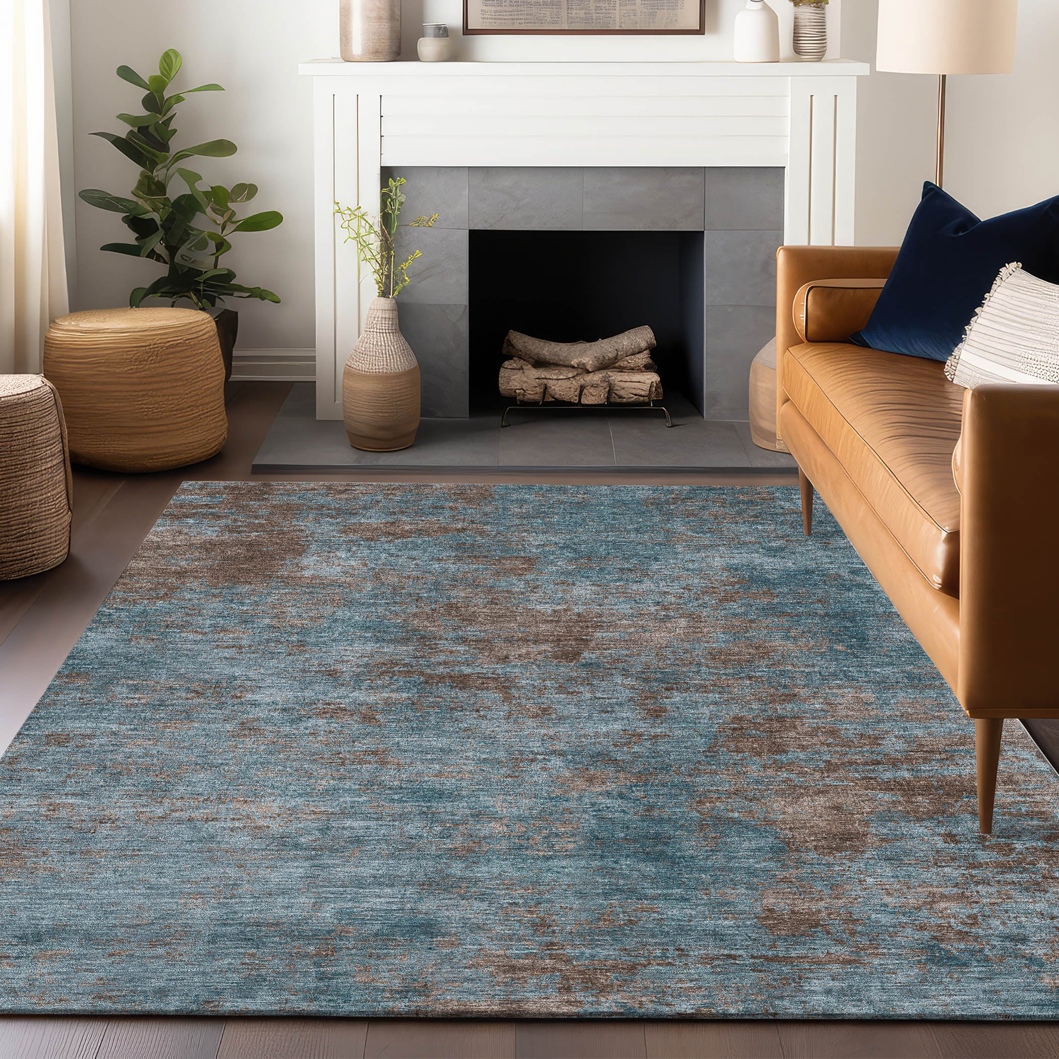 Addison Rugs ACN1362TE5X8 Chantille ACN1362TE 5 x 7 (ft) Polyester Teal Rectangular Indoor/Outdoor Geometric Machine washable Area rug