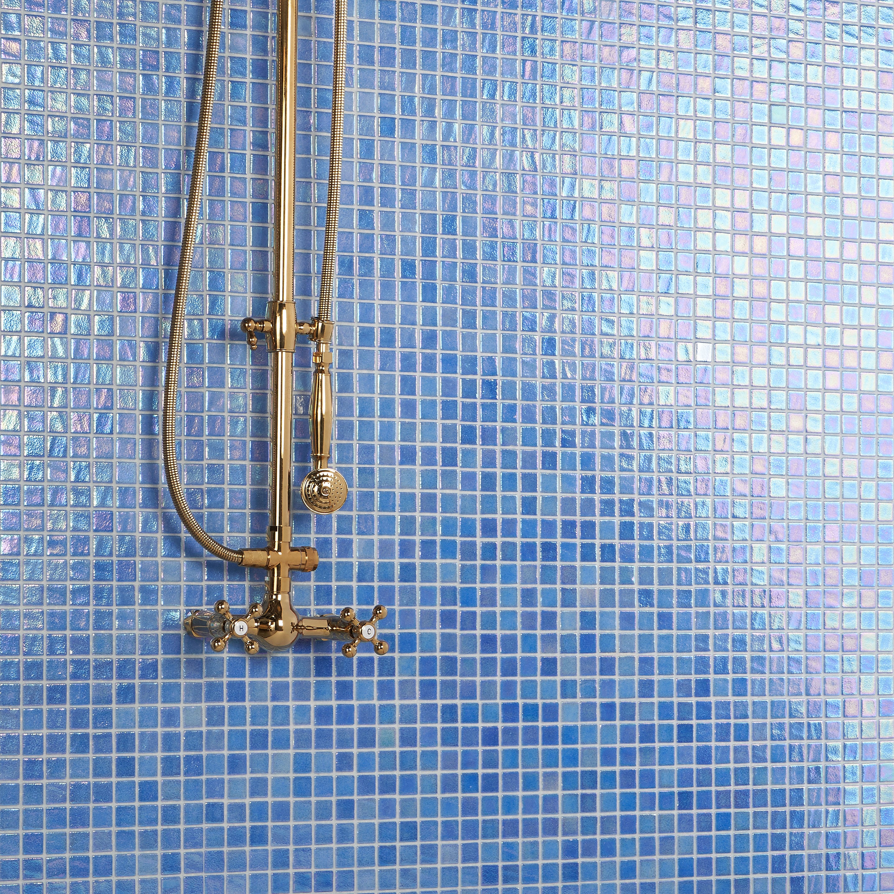 Whirlpool Blue Polished Glass Mosaic Tile 12" x 18"