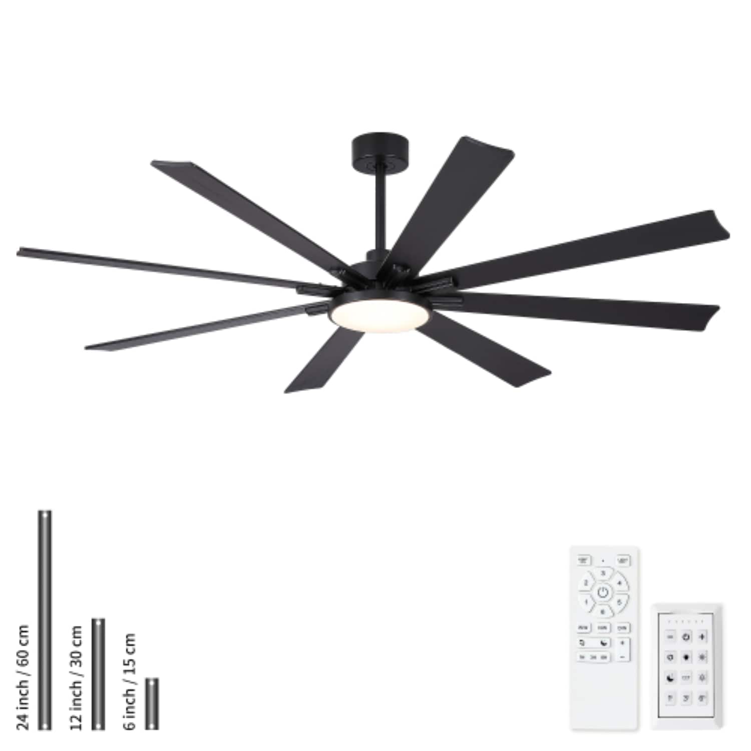 BBLLWJ 72 Inch Matte Black with Wood Blades Integrated LED for Indoor Modern Minimalism Ceiling Fan With Light and Remote Control Included 8 Blade
