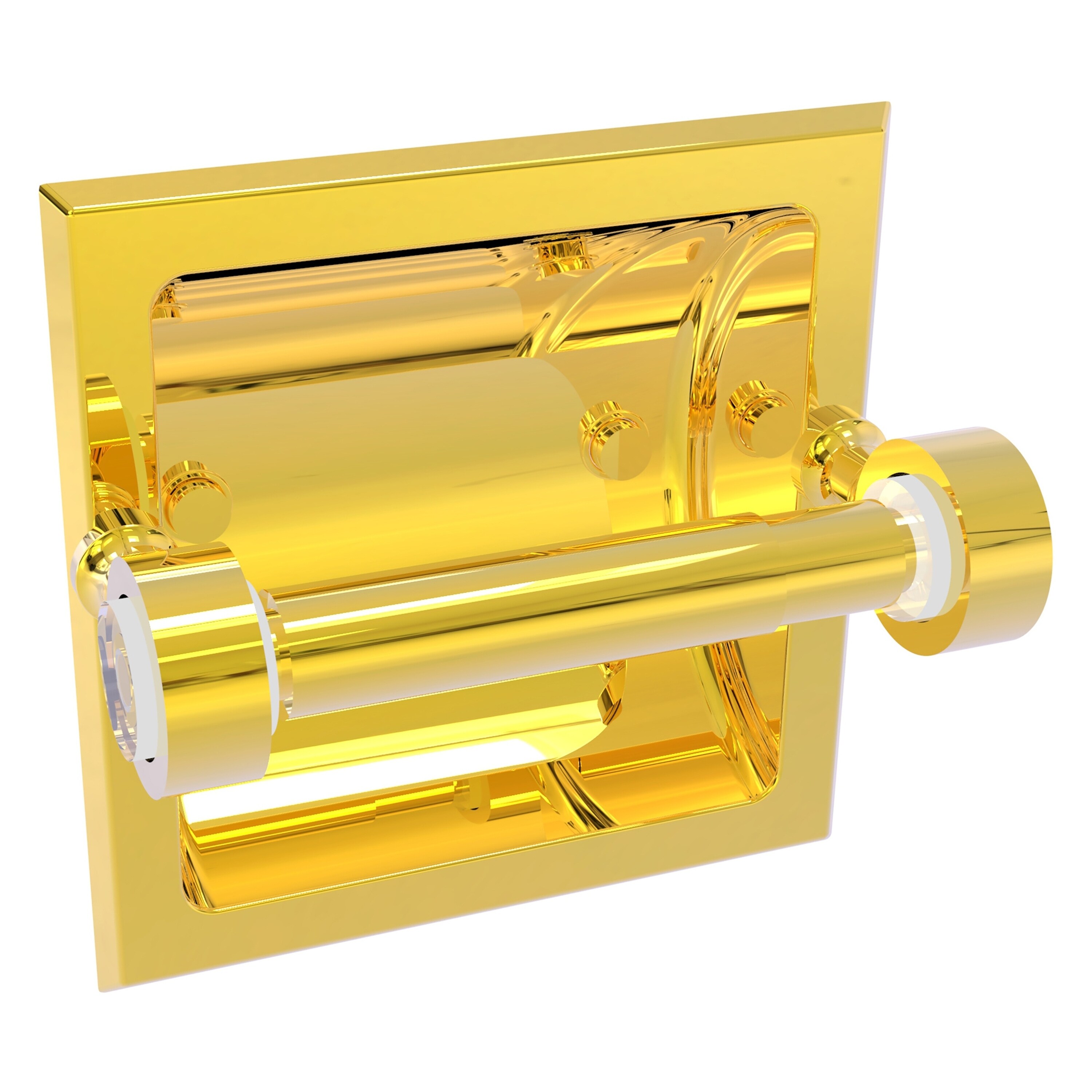 Allied Brass PG-24C-PB Pacific Grove Polished Brass Recessed Double post Toilet Paper Holder 1 -Rolls with Storage