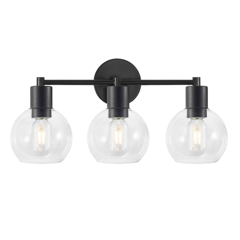 XPEHK 3 Light Globe Bathroom Vanity Light Modern Industrial Black Metal Wall Sconce with Clear Glass Shades for Bathroom Bedroom Hallway No Bulbs Included