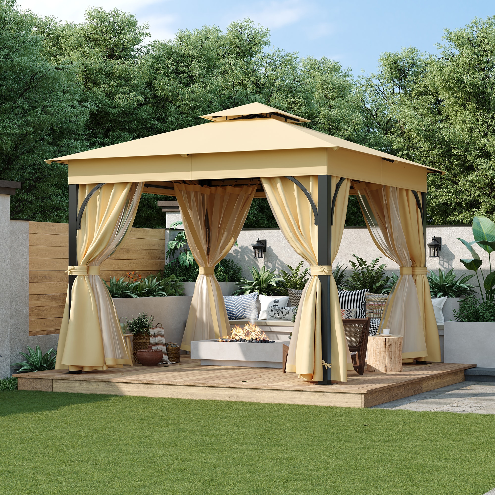 ModernLuxe L-N715P261160A 10 x 10 10x10 Outdoor Gazebo Tent with Double Roofs Beige Gazebo with Soft Top Roof (Screen Included)