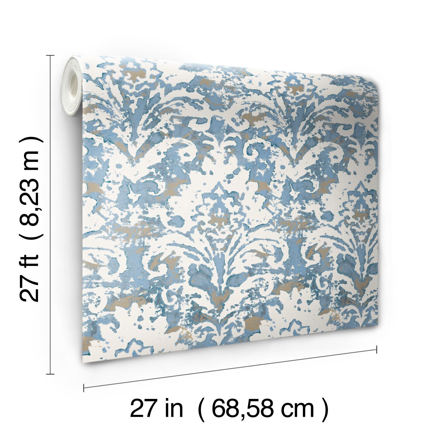 York Wallcoverings Blue and Grey Batik Damask Wallpaper in the ...