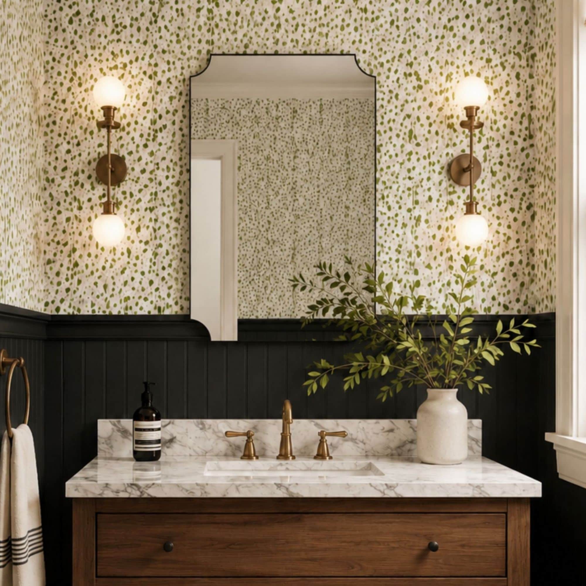TEHOME  20 in W x 30 in H Scalloped Octagonal Metal Framed Wall Mounted Bathroom Vanity Mirror in Matt Black