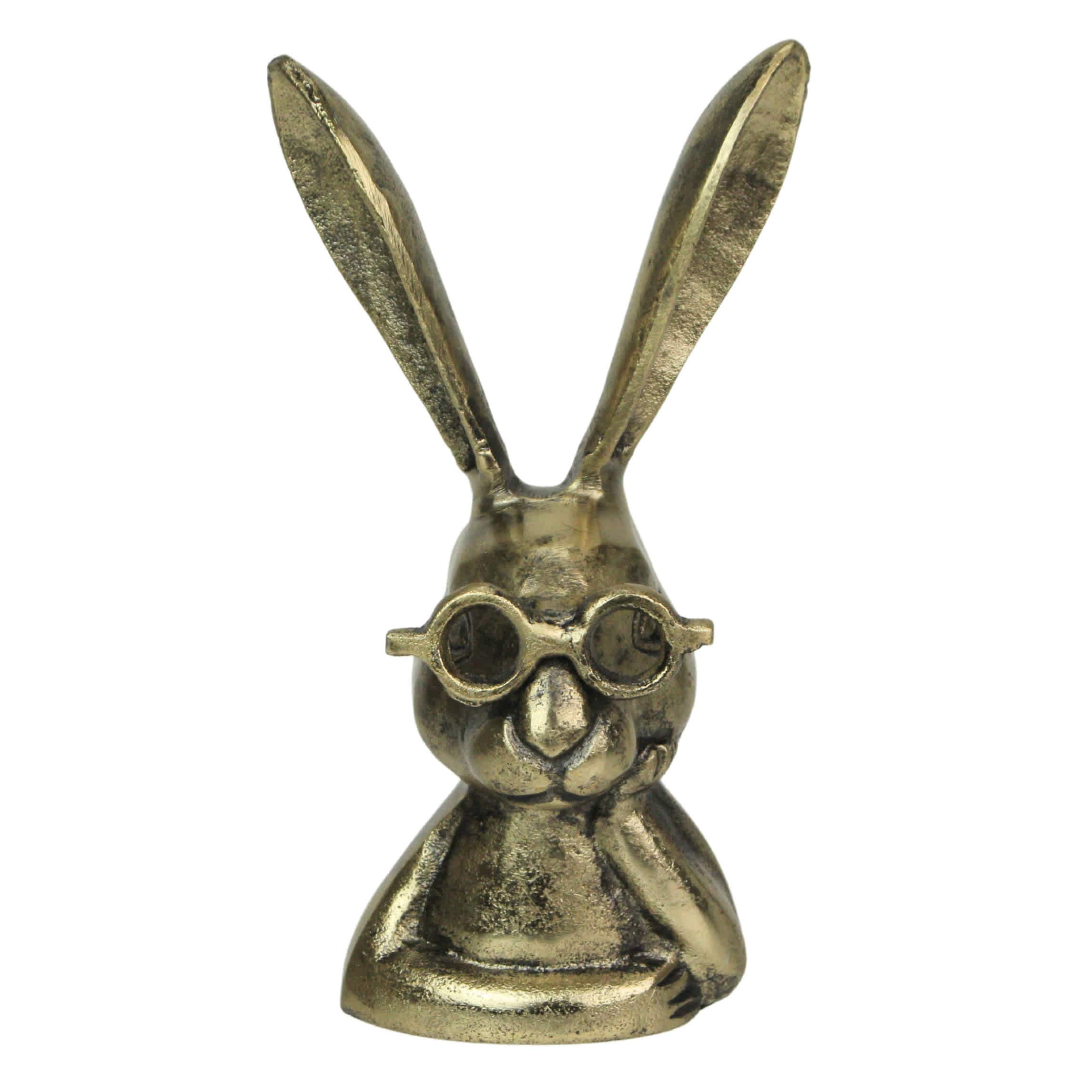 Things2Die4 Whimsical Gold Bunny Statue 10.25 Inch Cast Aluminum