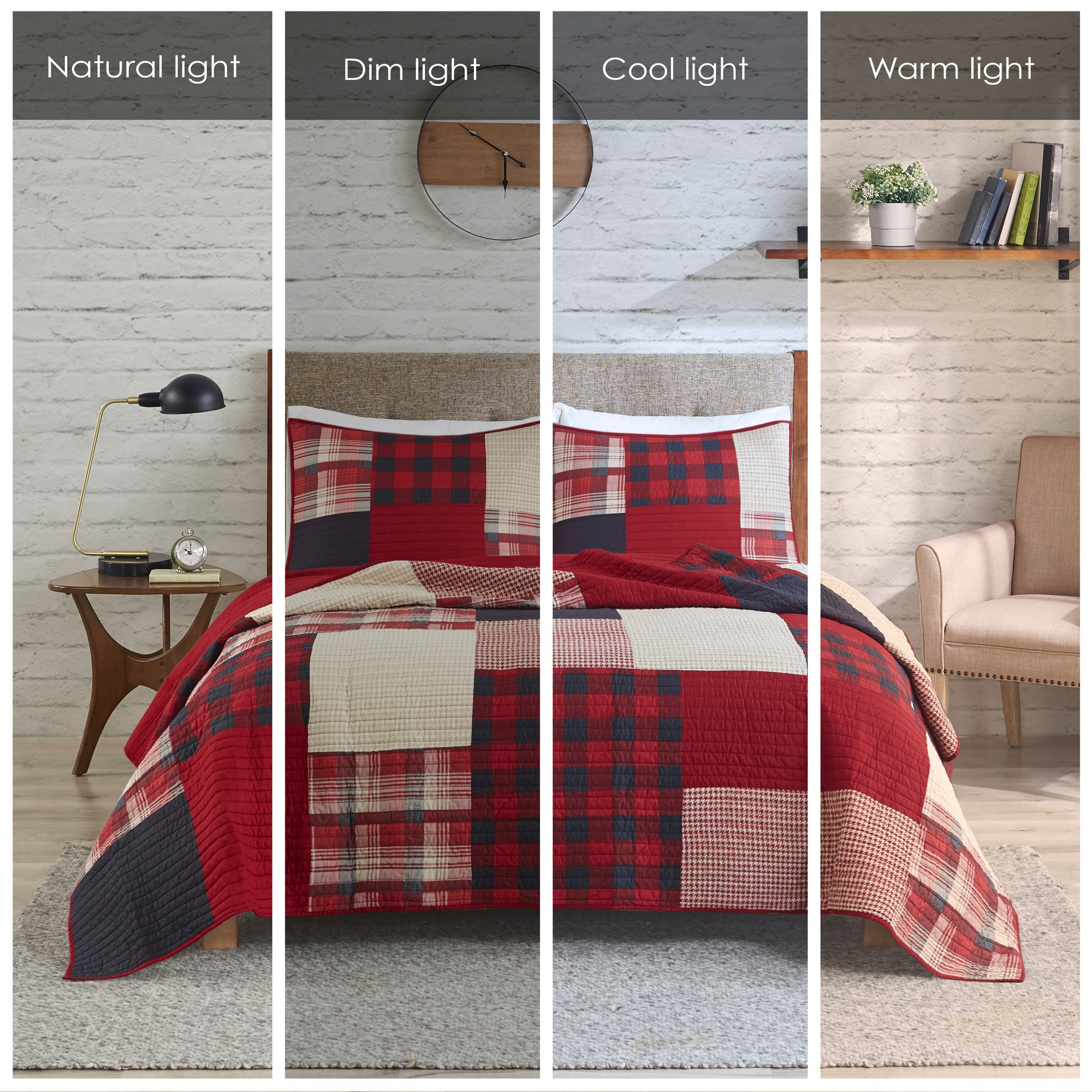 Full Red Cotton Reversible Quilt Set