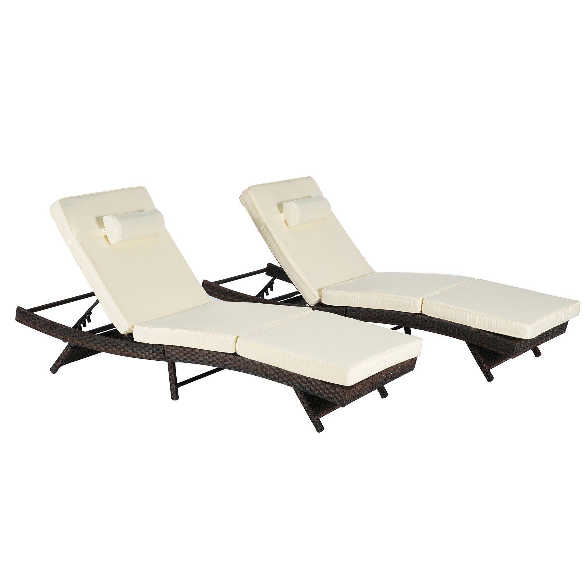 SINOFURN SYB670037BG Set of 2 Wicker Brown Wicker Frame Stationary Recliner Chair with Beige Cushioned Seat