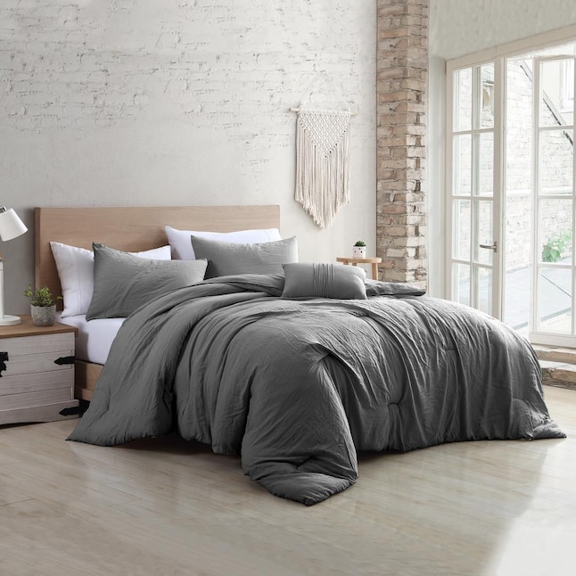 Garment Washed Comforter Set Gray, Dark Grey King Size Bedspread