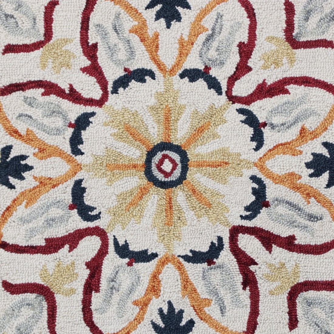 Handmade Red Floral Medallion Wool Round Rug, 6 ft