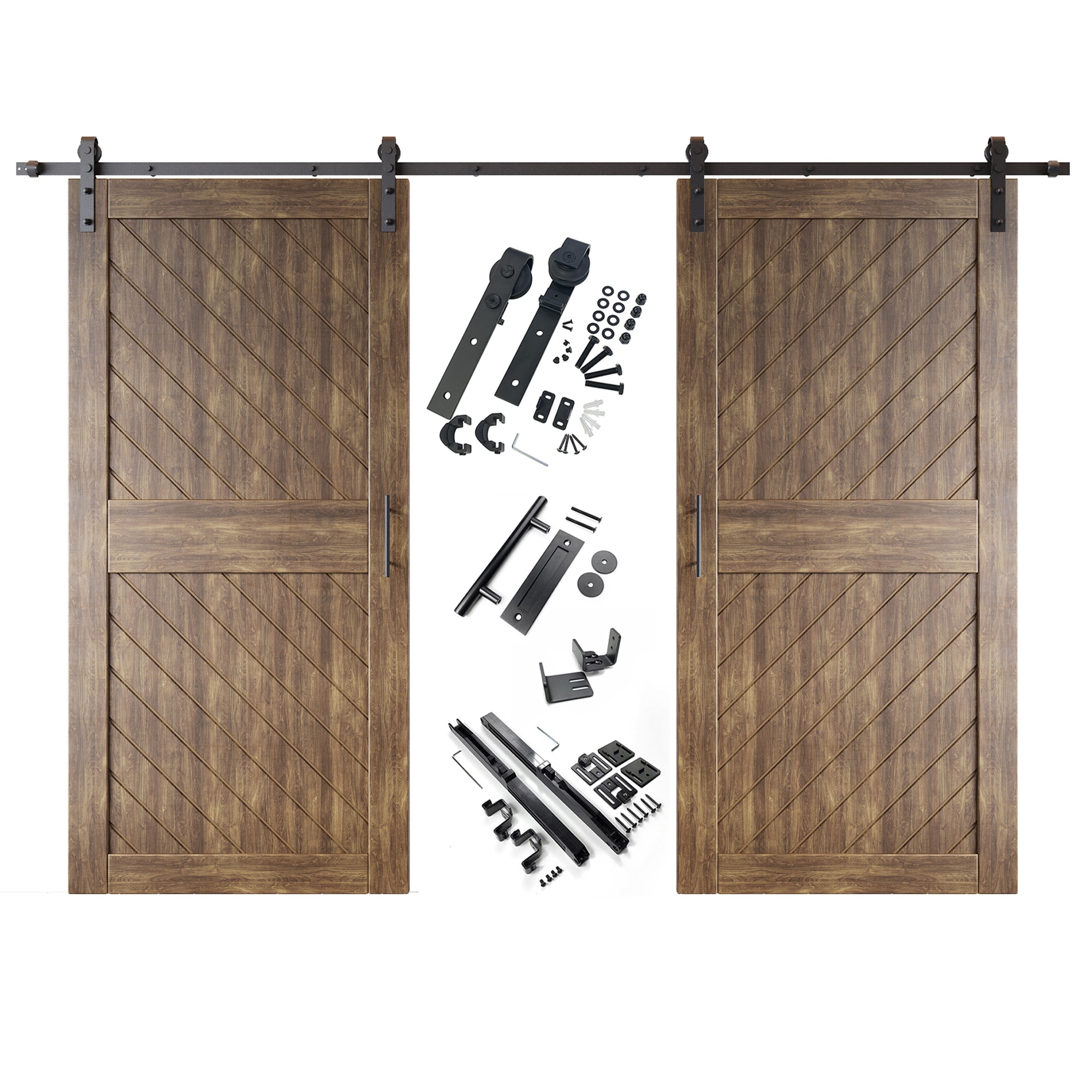 HOMACER YT2H168C-XT2-4084-WA 40-in x 84-in Dark Walnut Prefinished Non-standard Pine Wood Solid core Double Barn Door (Hardware Included)