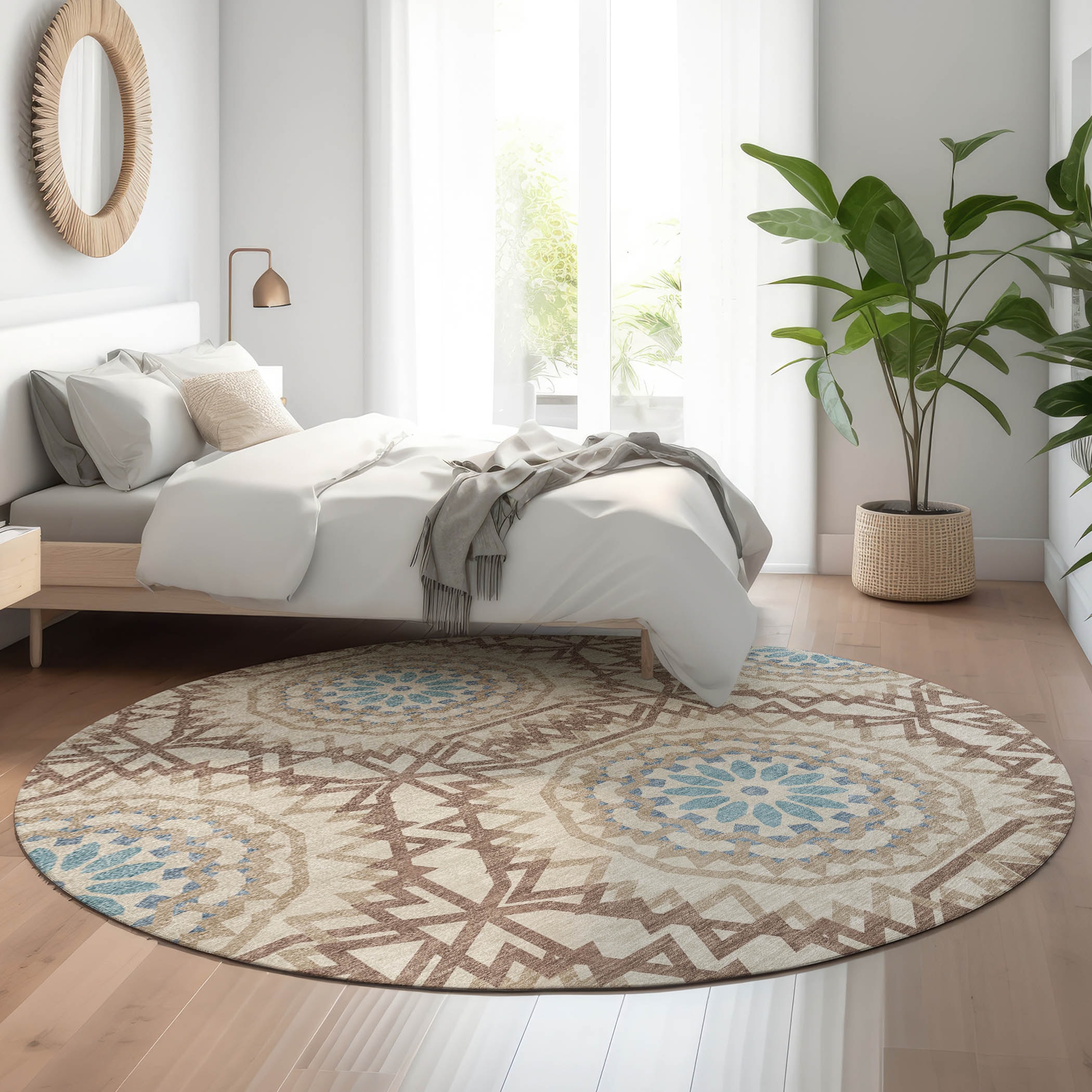 Addison Rugs AMF619KH8RO Mayfield AMF619KH 8 x 8 (ft) Loomed Polyester Khaki Round Indoor Geometric Machine washable Area rug