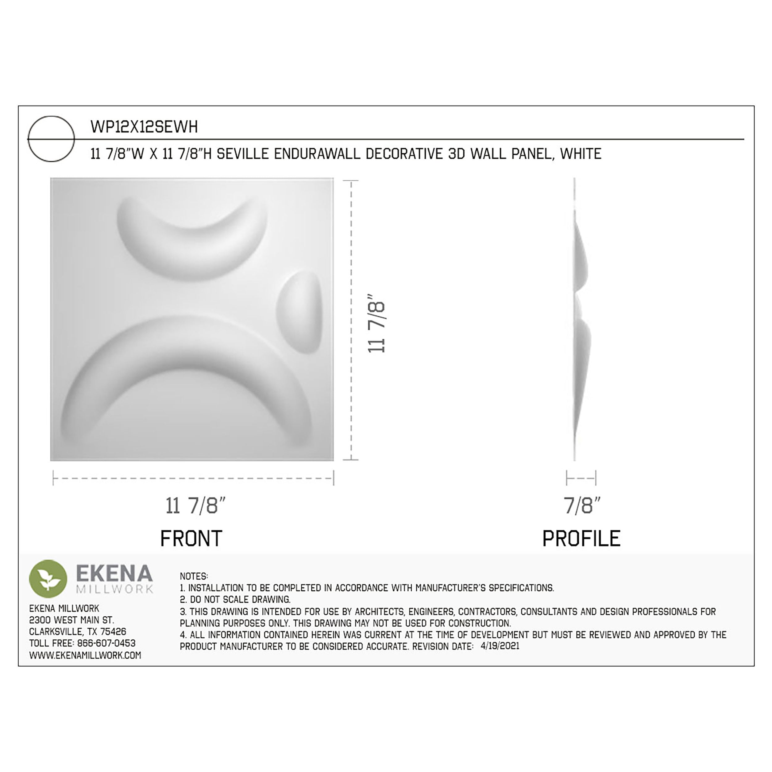 Ekena Millwork WP12X12SEWH-CASE-12 Wall-Panels - View #2
